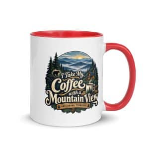 Gatlinburg and the Smokies Color Inside Coffee Mug: I Take My Coffee with a Mountain View, Woodland Scenic Lettering - 11 oz - Main