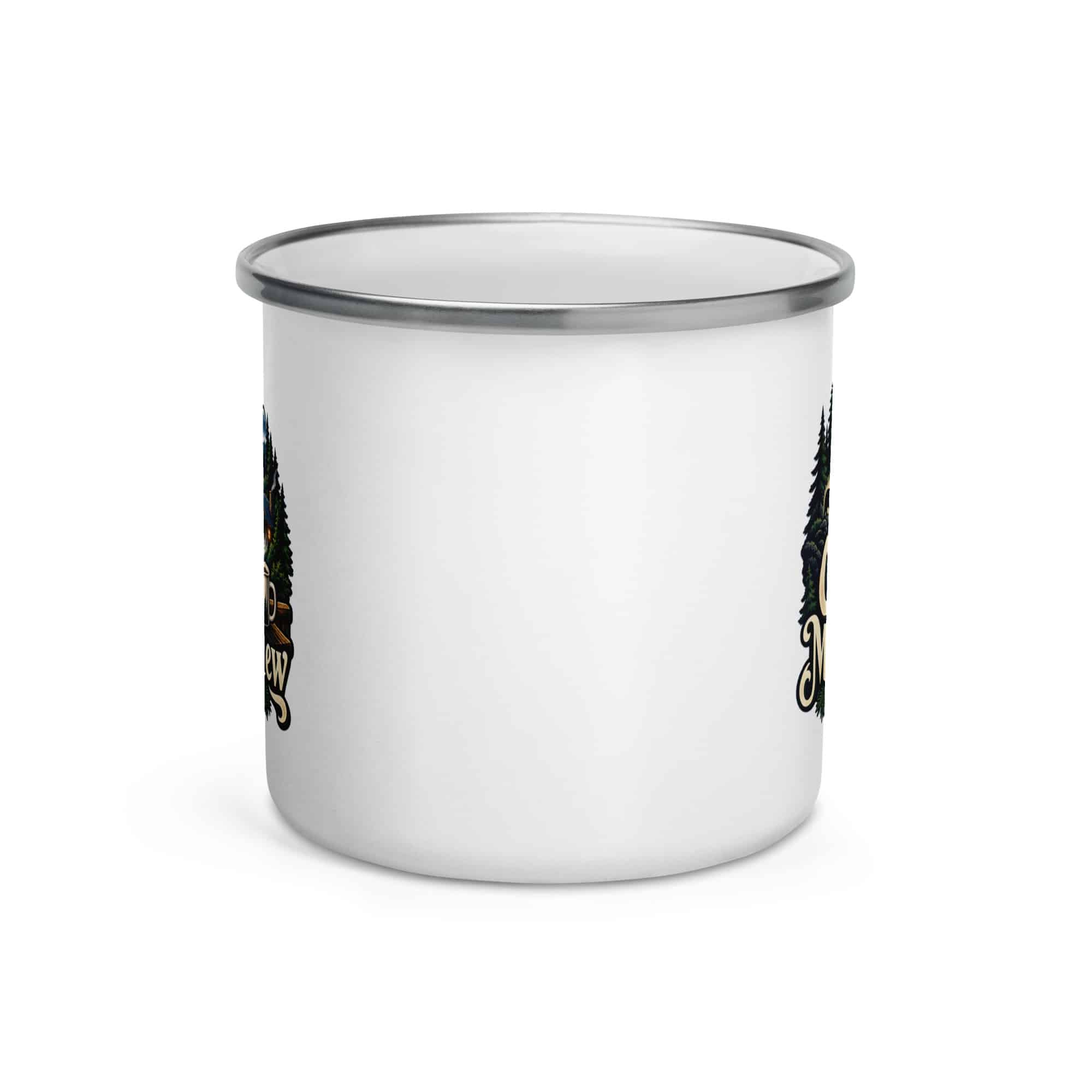 Gatlinburg and the Smokies Enamel Camp Mug: I Take My Coffee with a Mountain View, Woodland Scenic Lettering