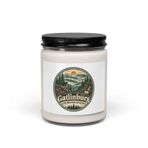 Gatlinburg and the Smokies Soy Wax Candle: Gatlinburg. Let the Mountains Set the Pace, Vintage Round Badge - 9oz - Main