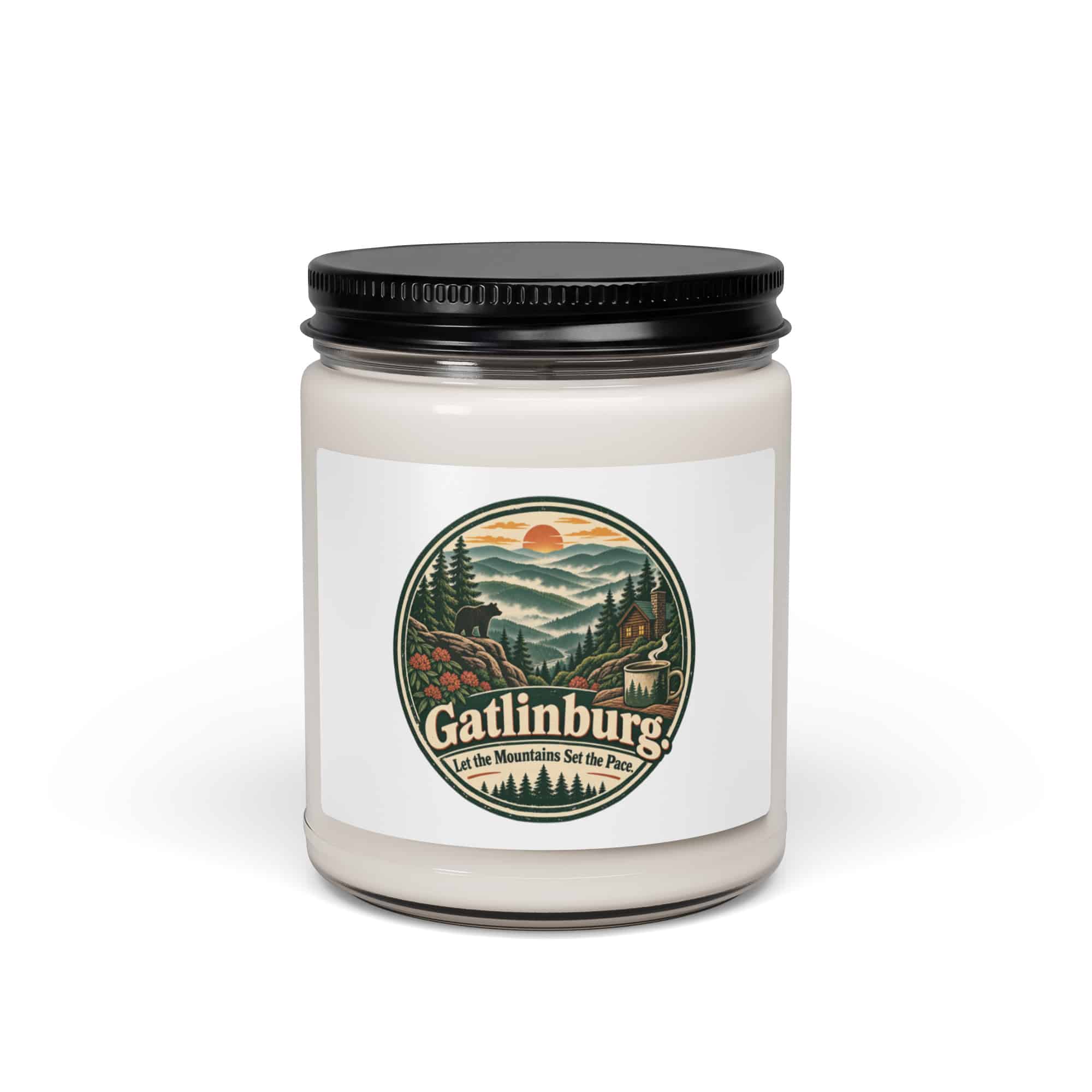 Gatlinburg and the Smokies Soy Wax Candle: Gatlinburg. Let the Mountains Set the Pace, Vintage Round Badge