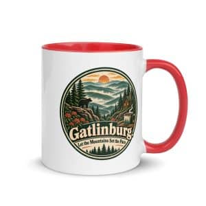 Gatlinburg and the Smokies Color Inside Coffee Mug: Gatlinburg. Let the Mountains Set the Pace, Vintage Round Badge - 11 oz - Main