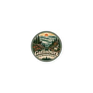 Gatlinburg and the Smokies Die-Cut Magnet: Gatlinburg. Let the Mountains Set the Pace, Vintage Round Badge - 3″×3″ - Main