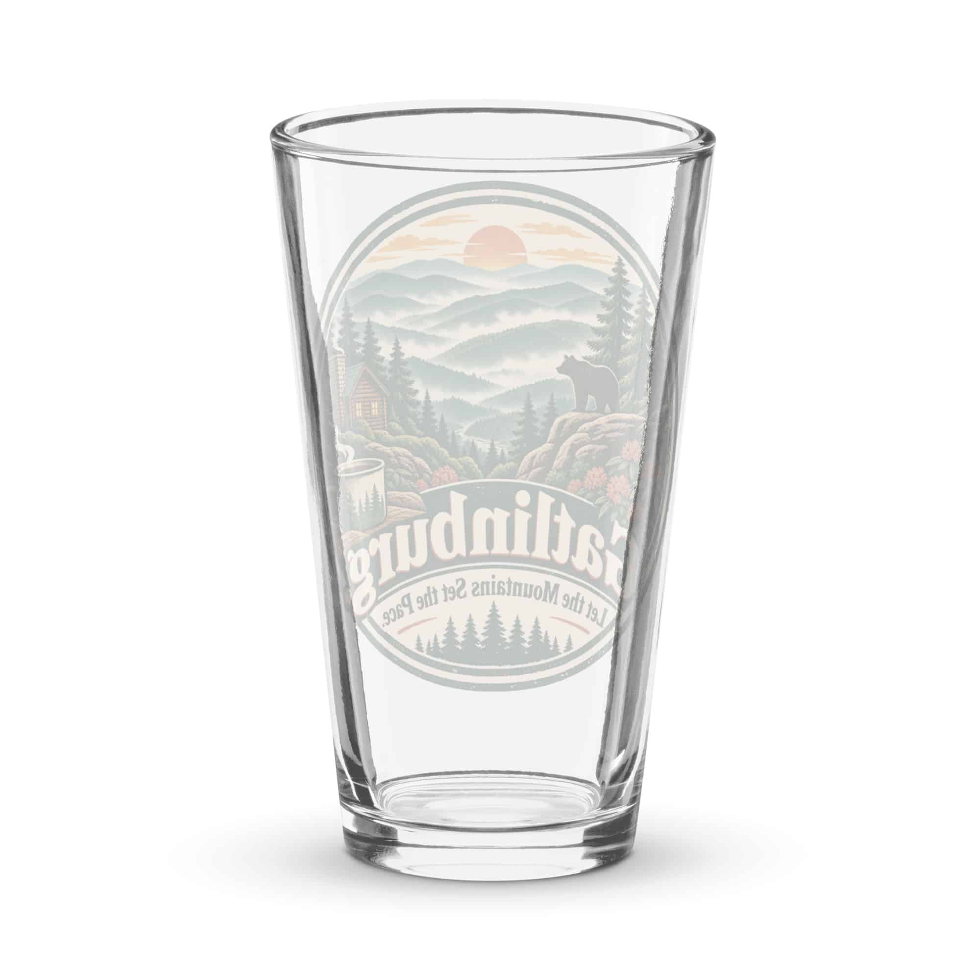 Gatlinburg and the Smokies Pint Glass: Gatlinburg. Let the Mountains Set the Pace, Vintage Round Badge