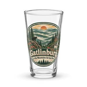 Gatlinburg and the Smokies Pint Glass: Gatlinburg. Let the Mountains Set the Pace, Vintage Round Badge - 16 oz - Main