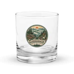 Gatlinburg and the Smokies Rocks Glass: Gatlinburg. Let the Mountains Set the Pace, Vintage Round Badge - 10.5 oz - Main