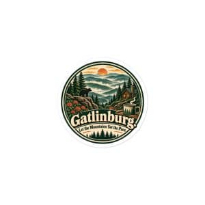 Gatlinburg and the Smokies Vinyl Sticker: Gatlinburg. Let the Mountains Set the Pace, Vintage Round Badge - 3″×3″ - Main