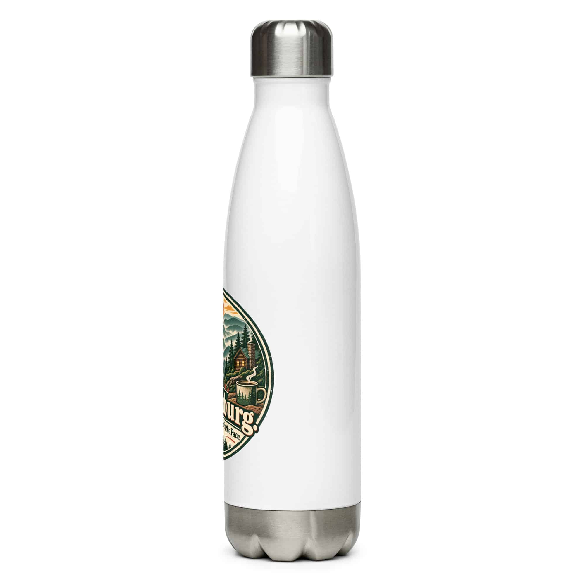 Gatlinburg and the Smokies Stainless Steel Water Bottle: Gatlinburg. Let the Mountains Set the Pace, Vintage Round Badge