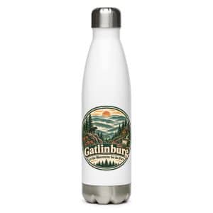 Gatlinburg and the Smokies Stainless Steel Water Bottle: Gatlinburg. Let the Mountains Set the Pace, Vintage Round Badge - 17 oz - Main
