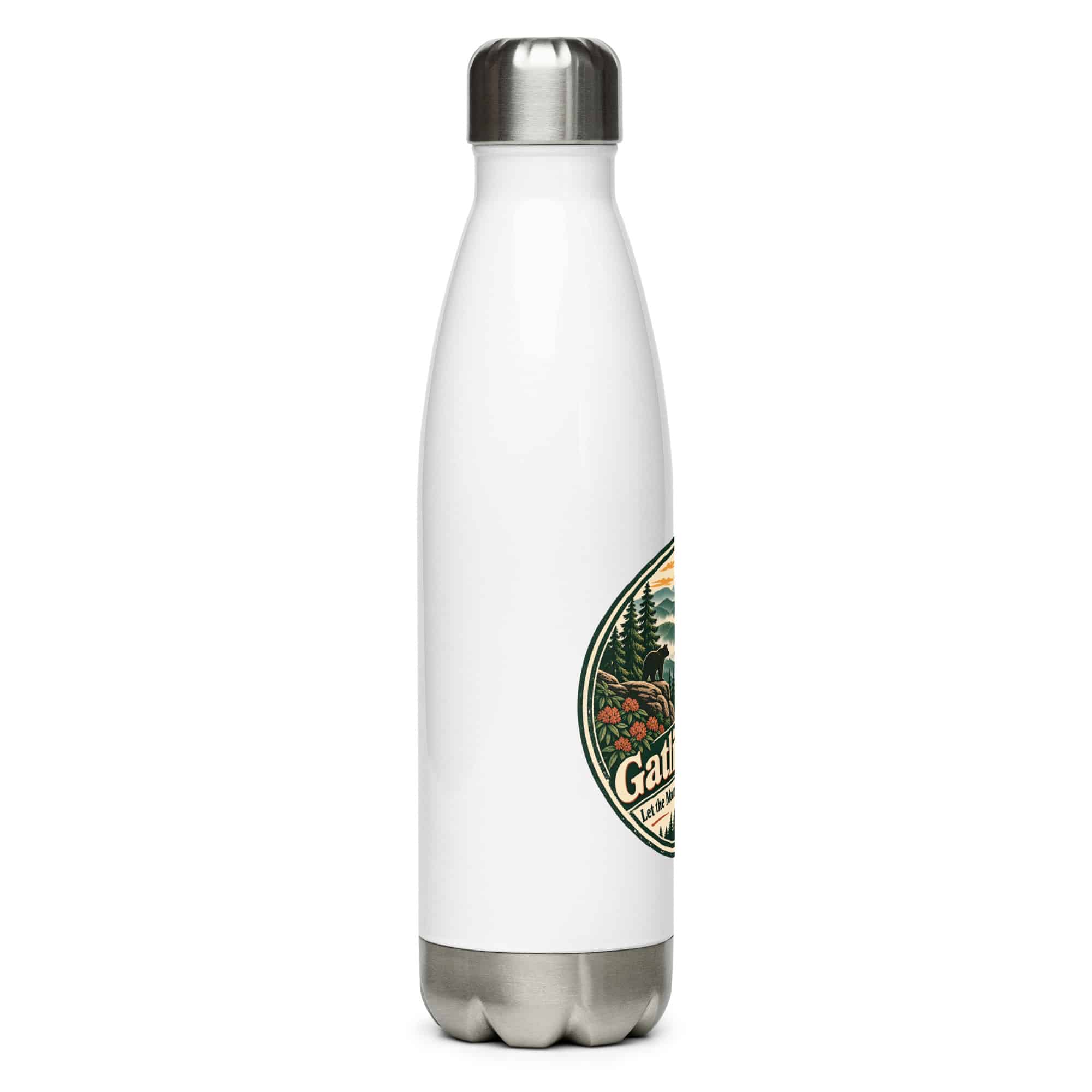 Gatlinburg and the Smokies Stainless Steel Water Bottle: Gatlinburg. Let the Mountains Set the Pace, Vintage Round Badge