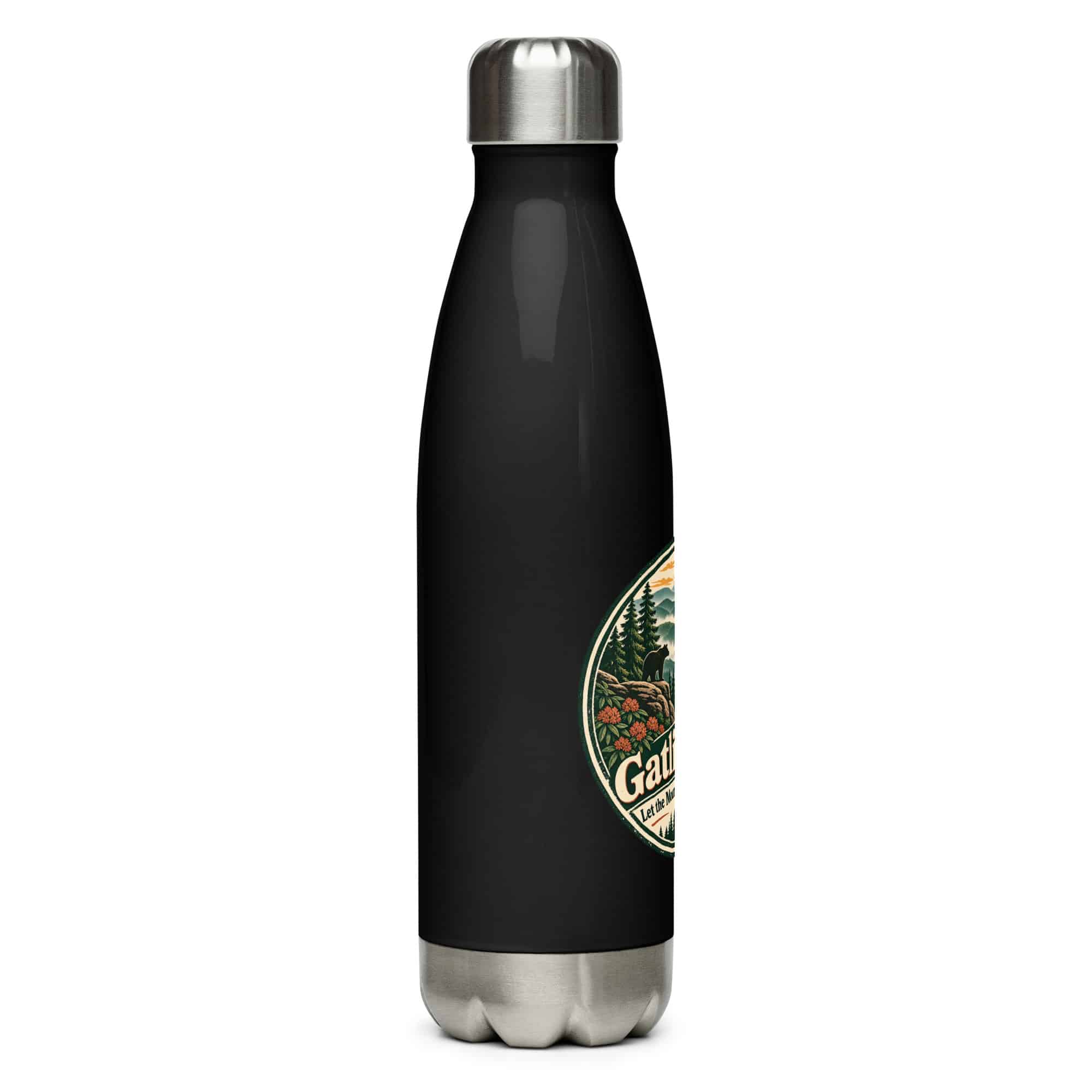 Gatlinburg and the Smokies Stainless Steel Water Bottle: Gatlinburg. Let the Mountains Set the Pace, Vintage Round Badge