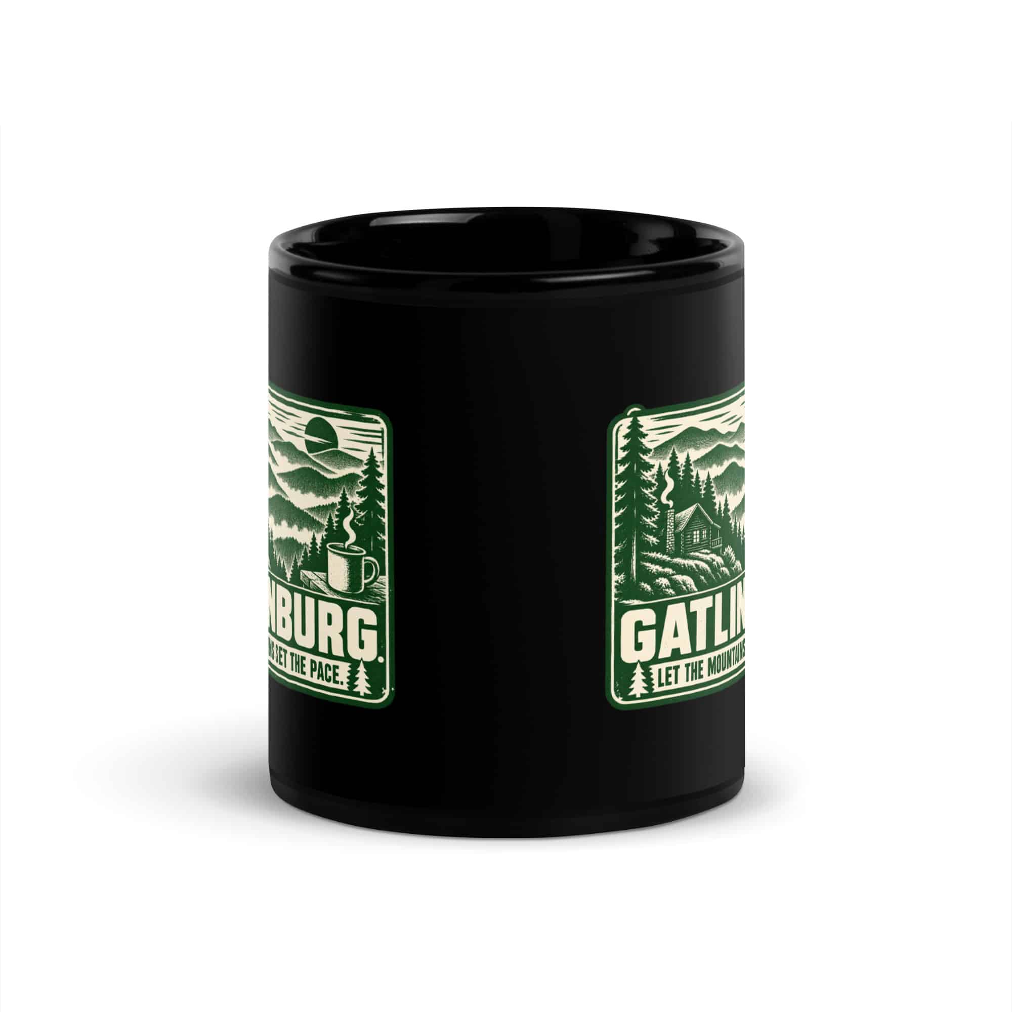 Gatlinburg and the Smokies Black Coffee Mug: Gatlinburg. Let the Mountains Set the Pace, Forest Ink Stamp