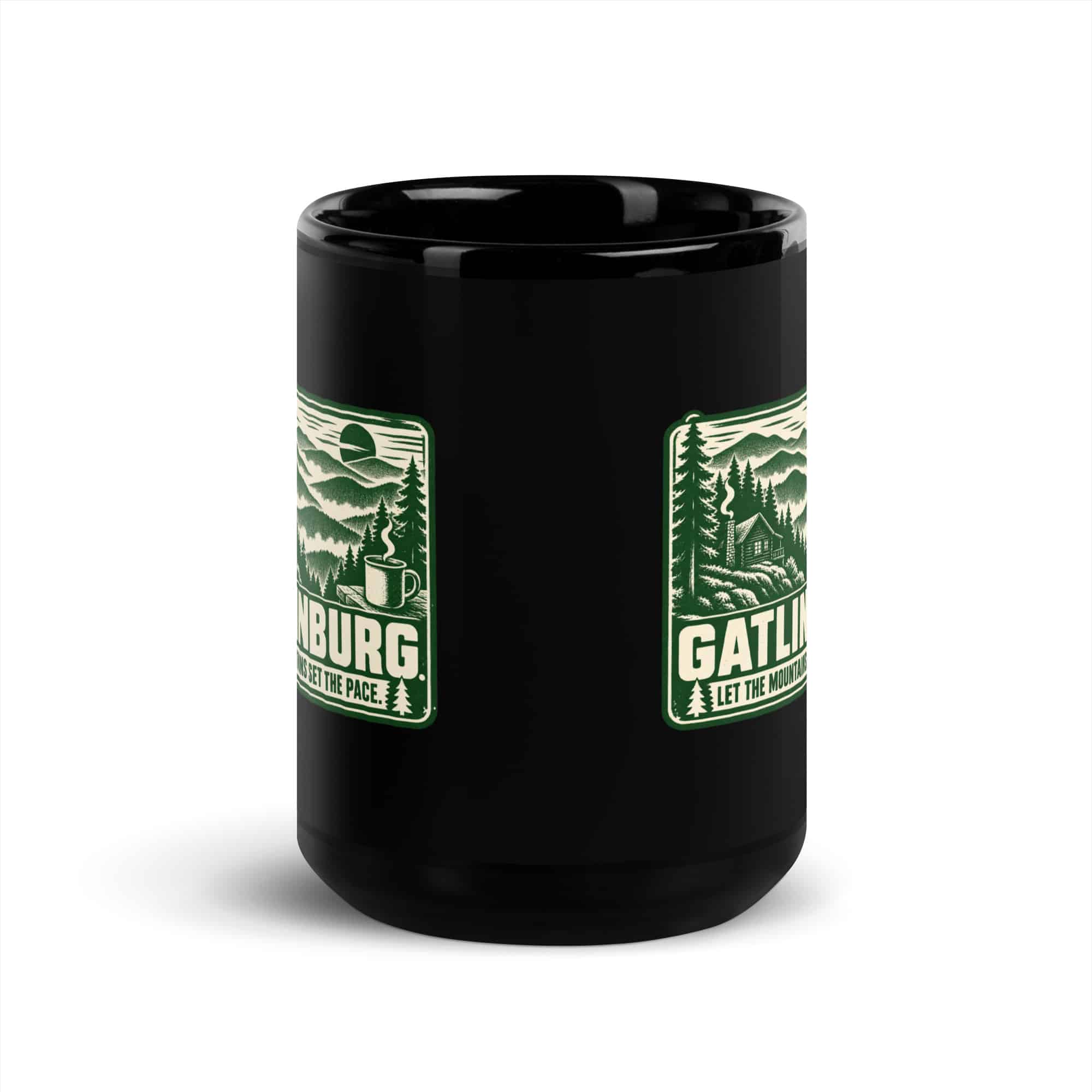 Gatlinburg and the Smokies Black Coffee Mug: Gatlinburg. Let the Mountains Set the Pace, Forest Ink Stamp