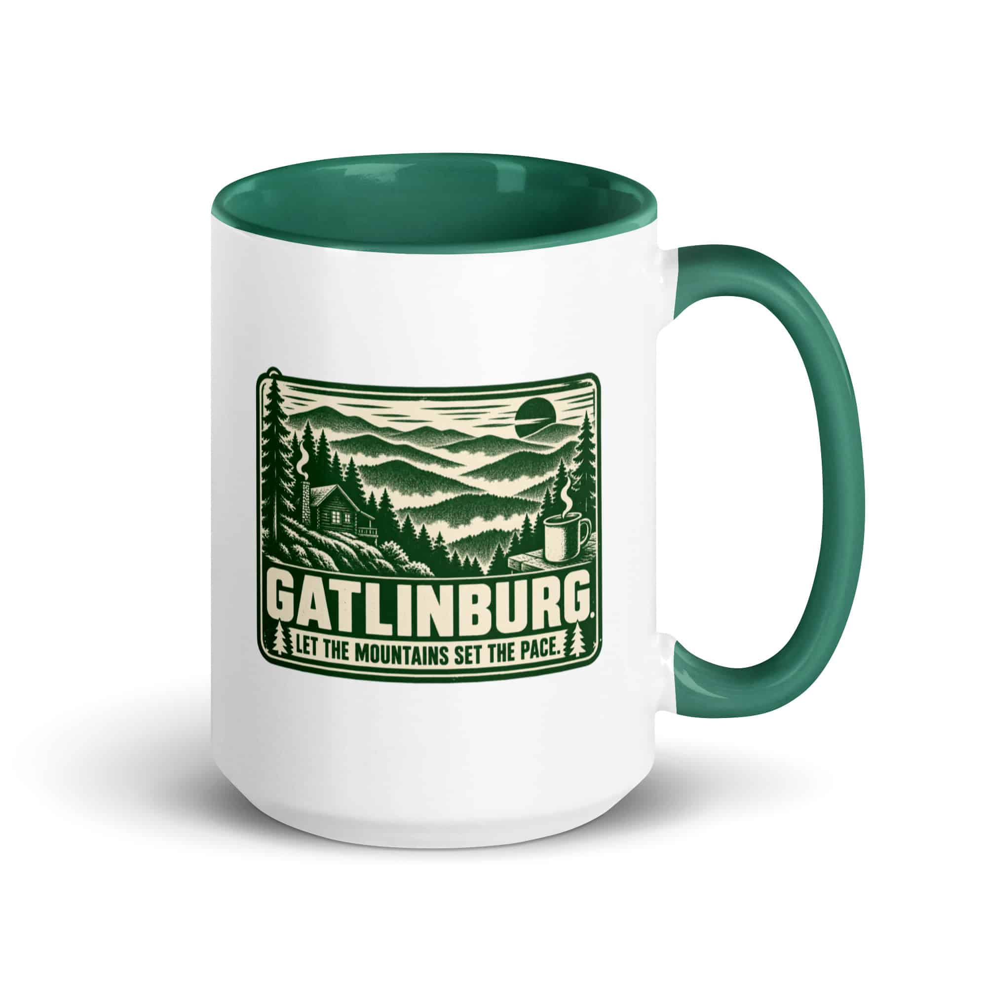 Gatlinburg and the Smokies Color Inside Coffee Mug: Gatlinburg. Let the Mountains Set the Pace, Forest Ink Stamp