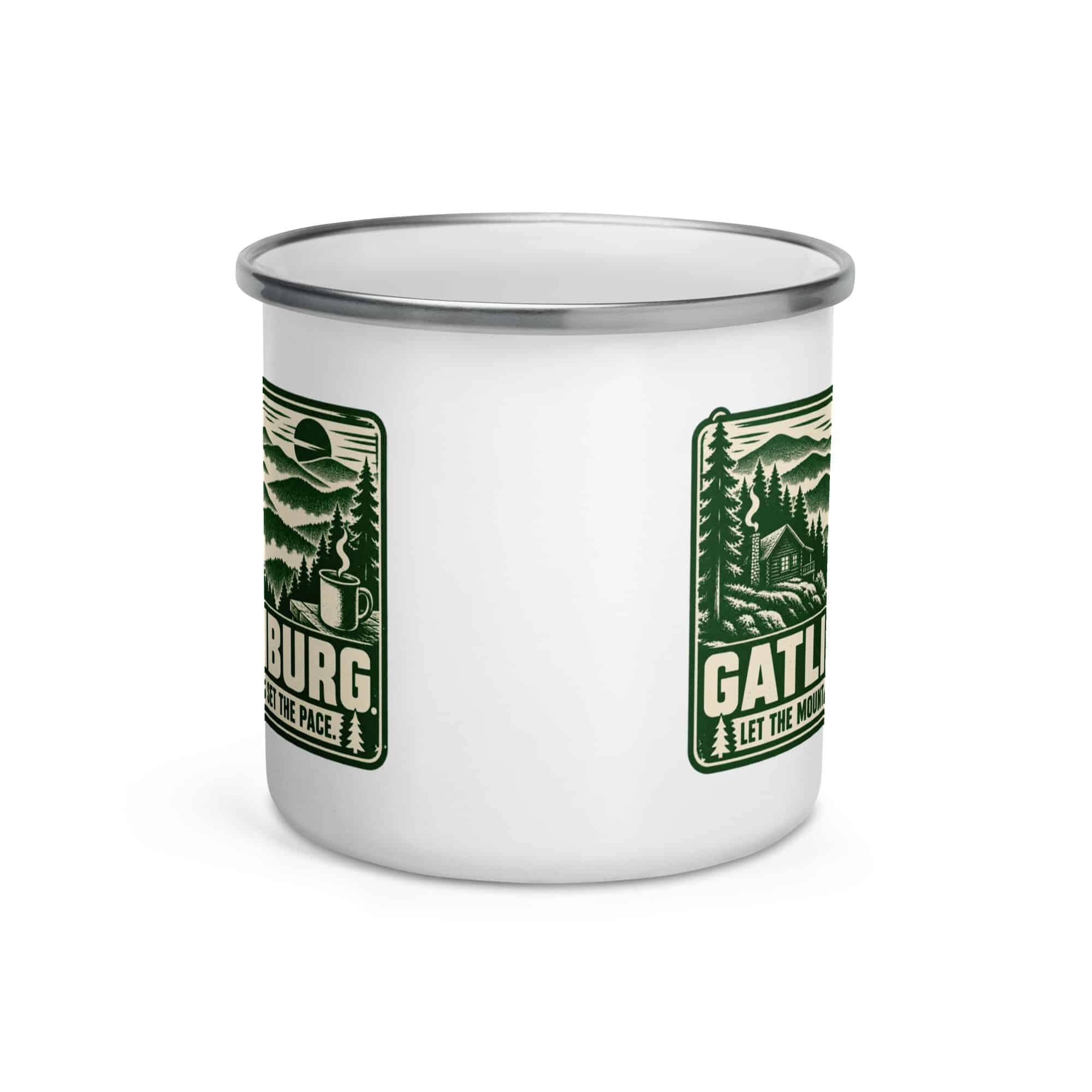 Gatlinburg and the Smokies Enamel Camp Mug: Gatlinburg. Let the Mountains Set the Pace, Forest Ink Stamp