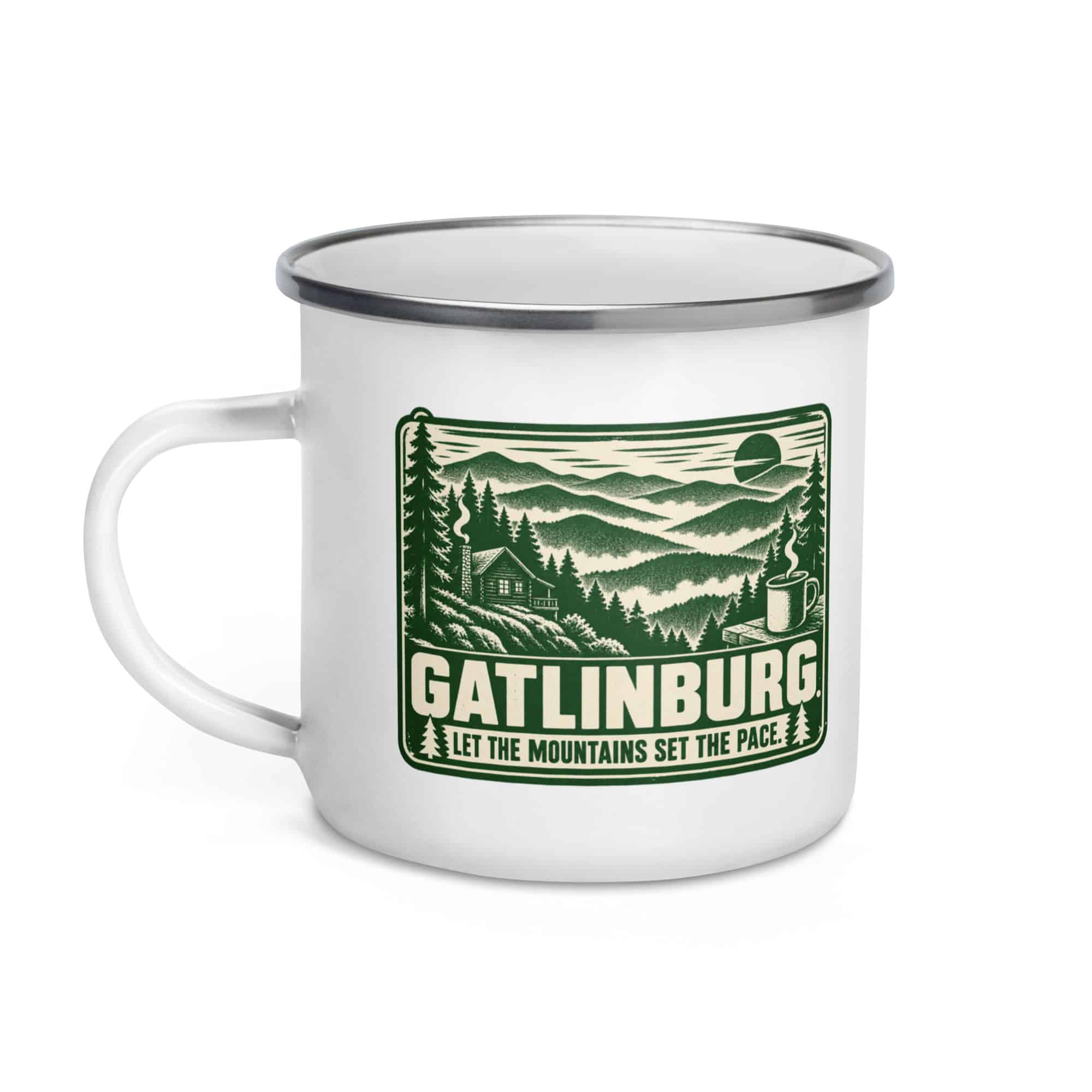 Gatlinburg and the Smokies Enamel Camp Mug: Gatlinburg. Let the Mountains Set the Pace, Forest Ink Stamp
