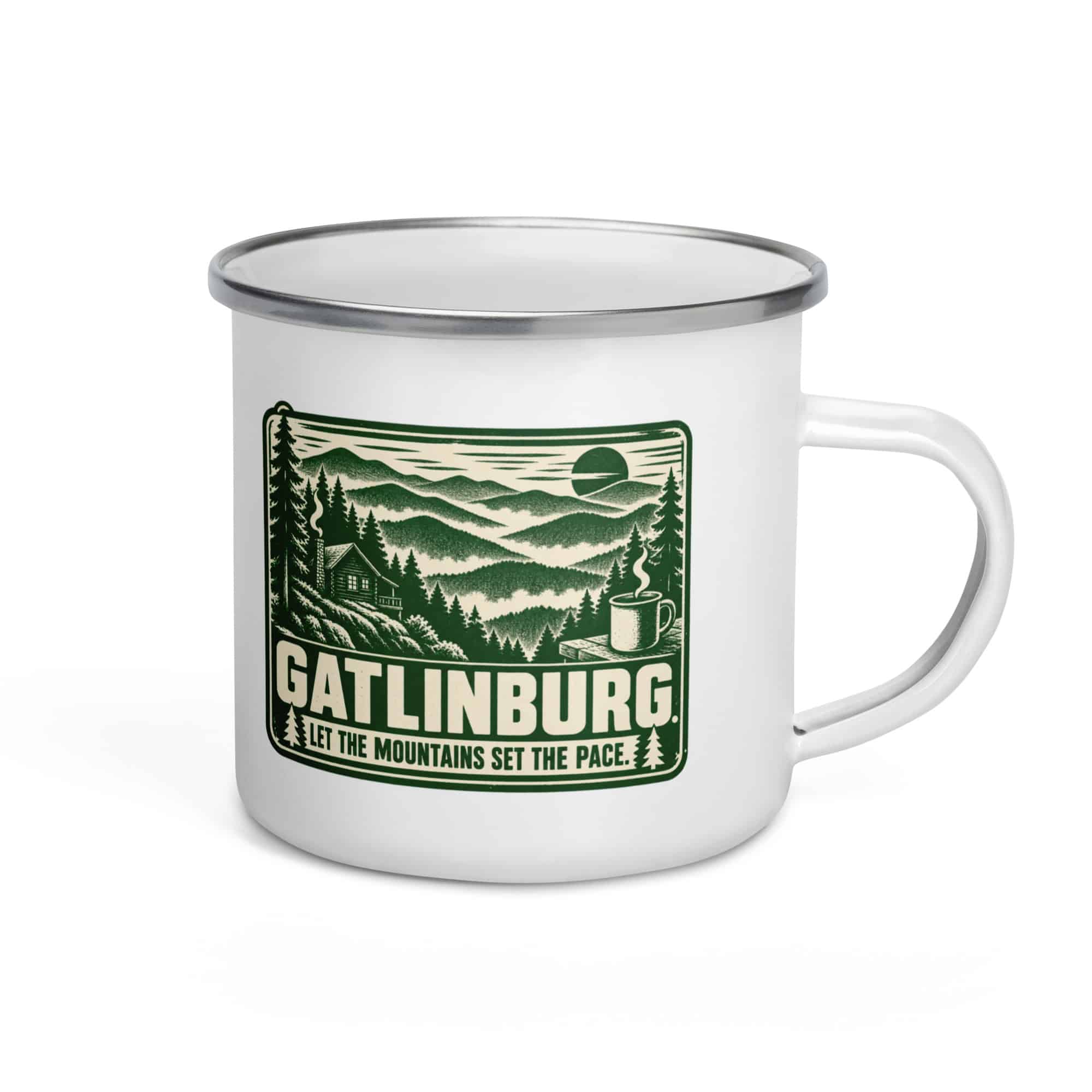 Gatlinburg and the Smokies Enamel Camp Mug: Gatlinburg. Let the Mountains Set the Pace, Forest Ink Stamp