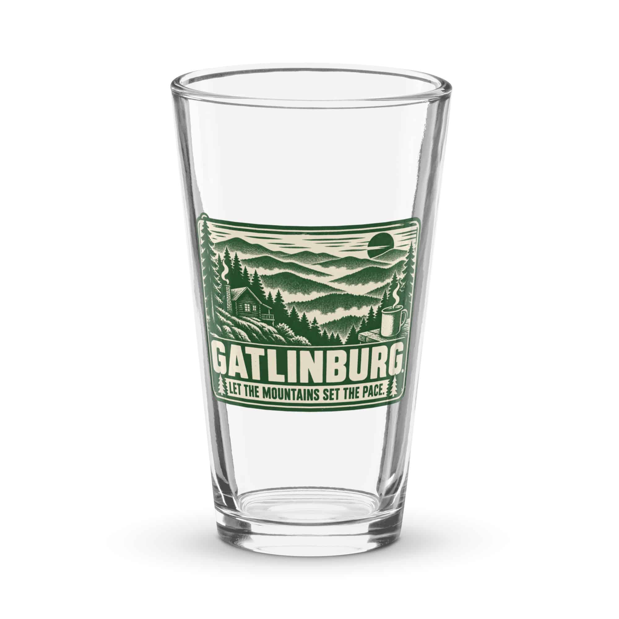 Gatlinburg and the Smokies Pint Glass: Gatlinburg. Let the Mountains Set the Pace, Forest Ink Stamp