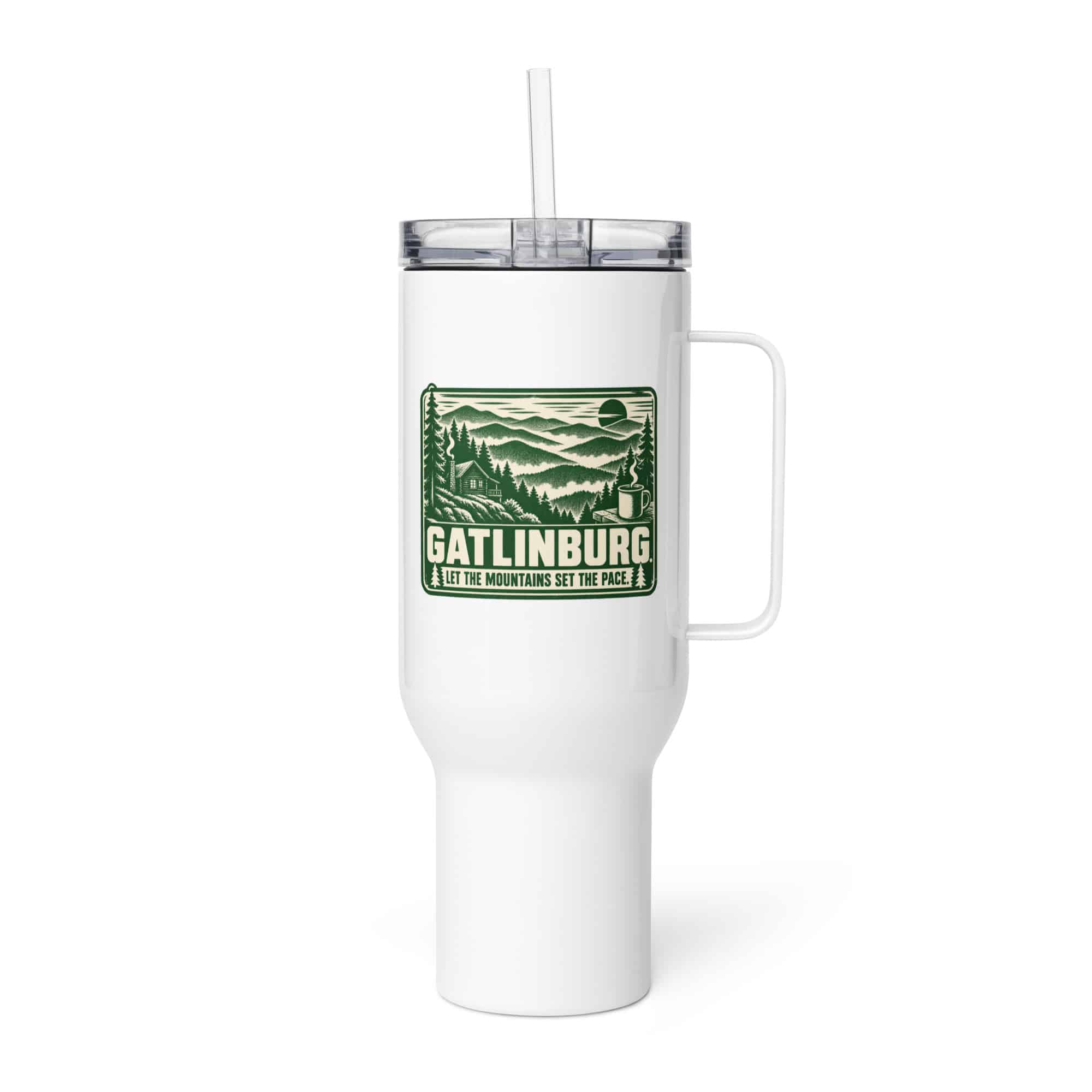 Gatlinburg and the Smokies Travel Mug: Gatlinburg. Let the Mountains Set the Pace, Forest Ink Stamp