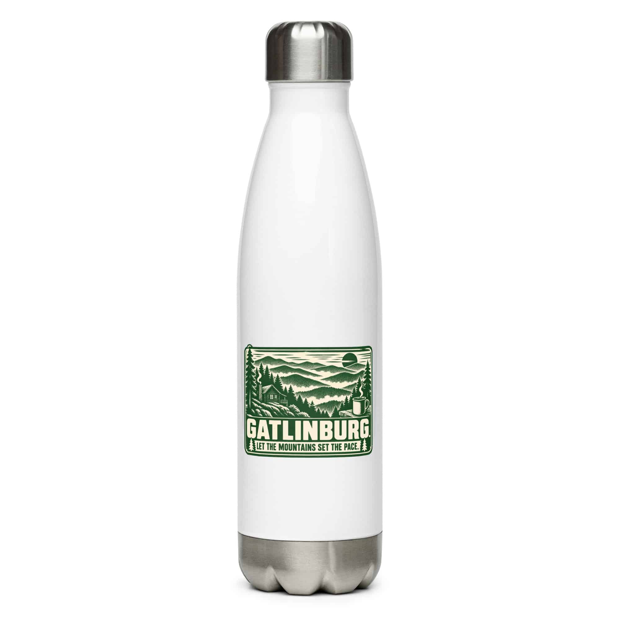 Gatlinburg and the Smokies Stainless Steel Water Bottle: Gatlinburg. Let the Mountains Set the Pace, Forest Ink Stamp