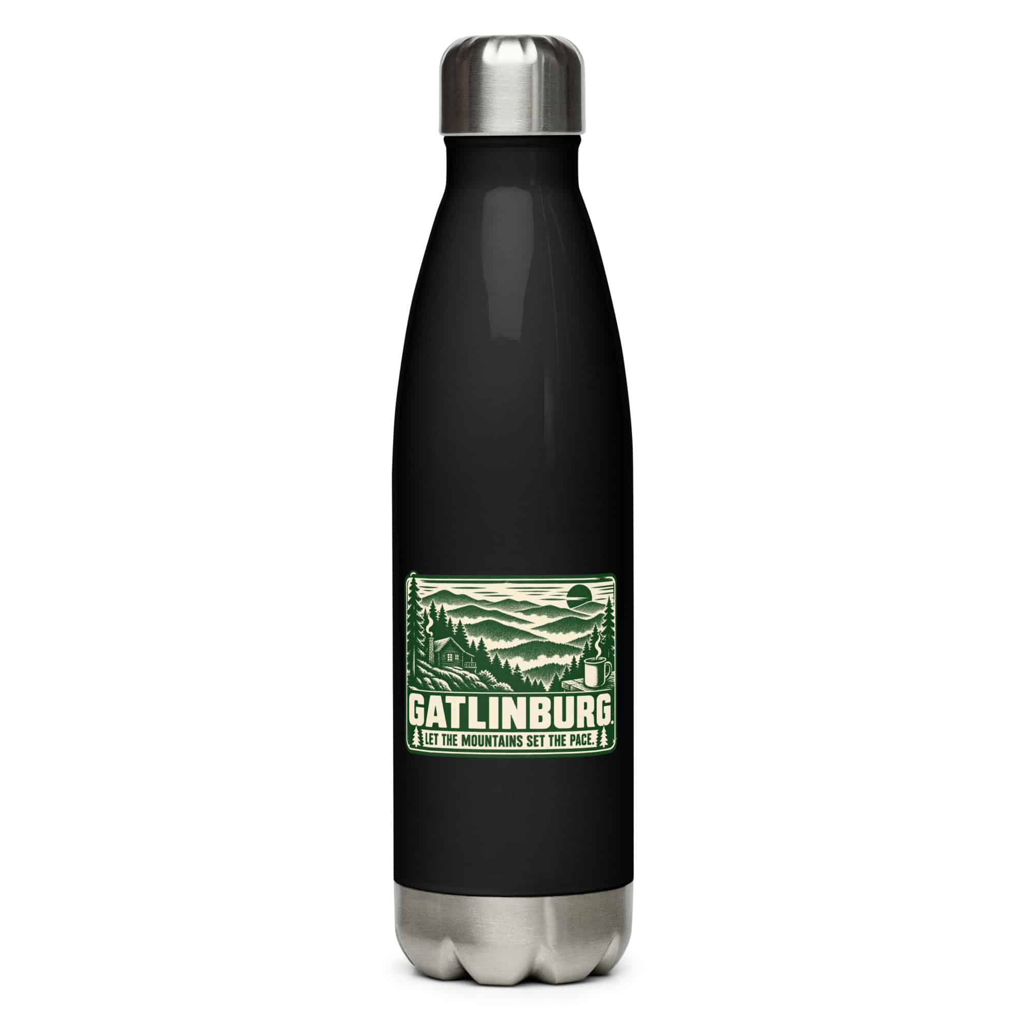 Gatlinburg and the Smokies Stainless Steel Water Bottle: Gatlinburg. Let the Mountains Set the Pace, Forest Ink Stamp