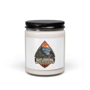 Gatlinburg and the Smokies Soy Wax Candle: Gatlinburg. Let the Mountains Set the Pace, Scenic Shield Badge - 9oz - Main