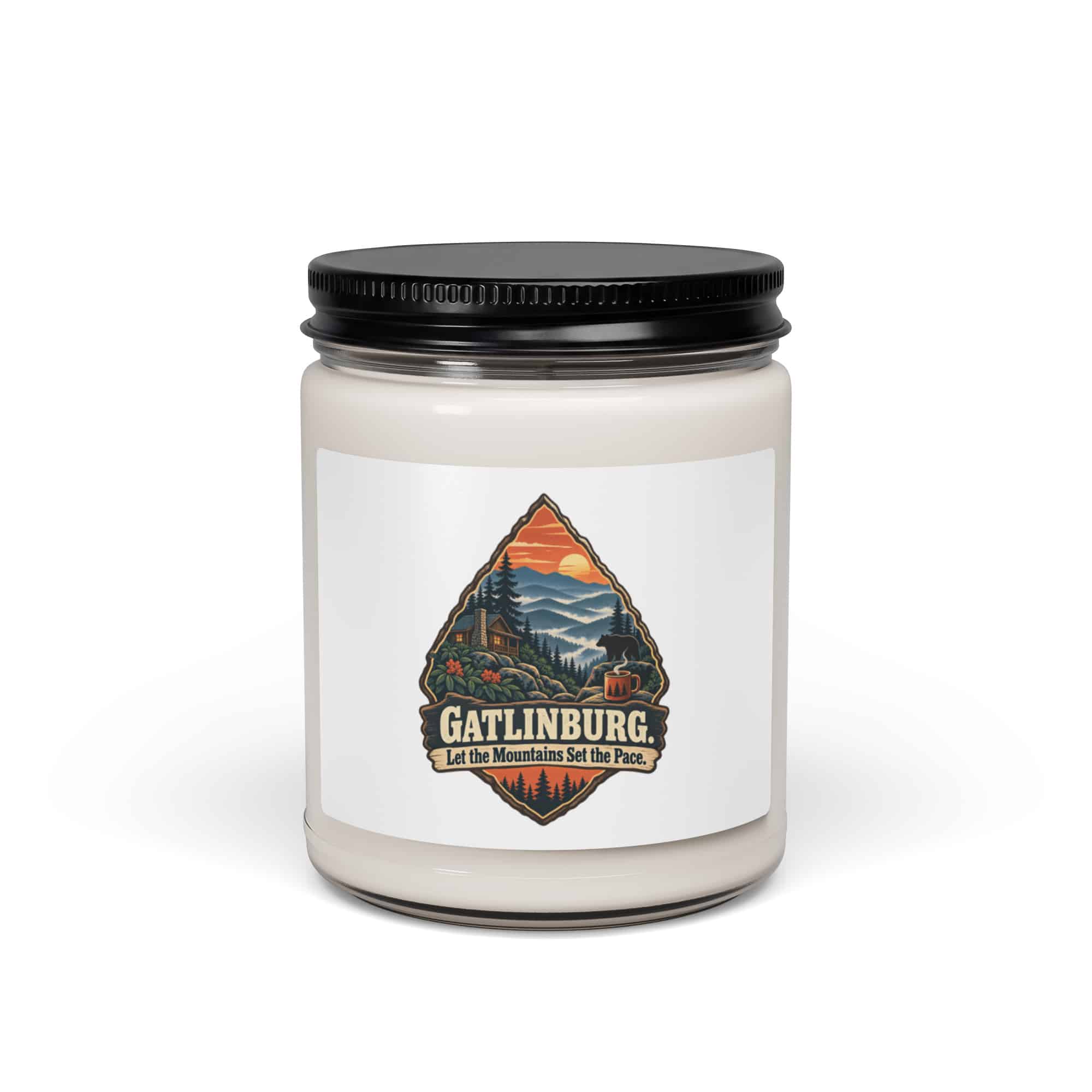 Gatlinburg and the Smokies Soy Wax Candle: Gatlinburg. Let the Mountains Set the Pace, Scenic Shield Badge