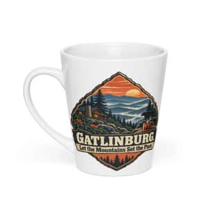 Gatlinburg and the Smokies Latte Mug: Gatlinburg. Let the Mountains Set the Pace, Scenic Shield Badge - 12 oz - Main