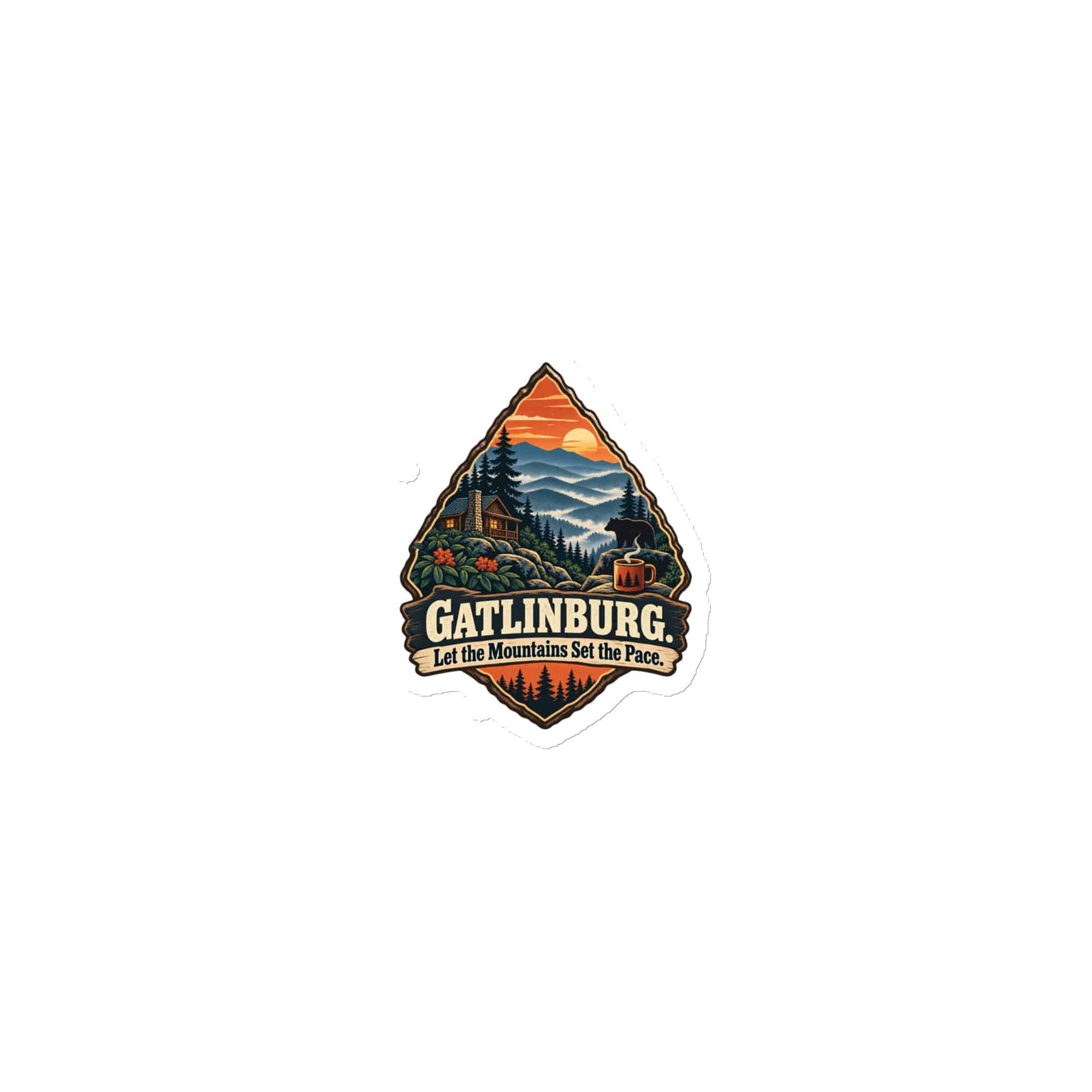 Gatlinburg and the Smokies Die-Cut Magnet: Gatlinburg. Let the Mountains Set the Pace, Scenic Shield Badge