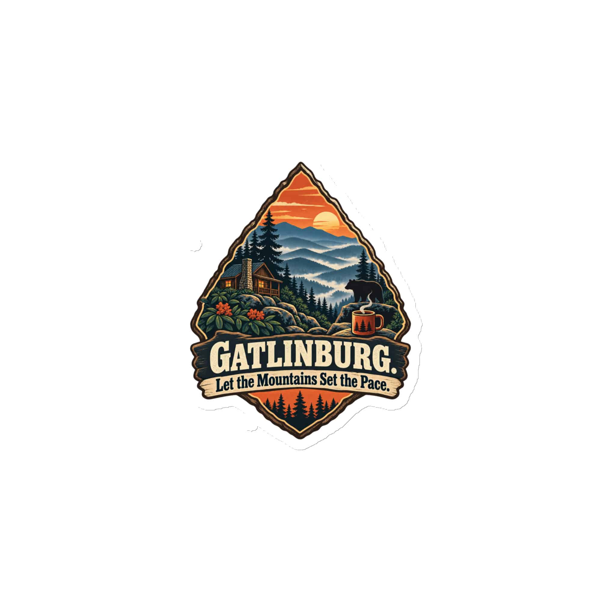 Gatlinburg and the Smokies Die-Cut Magnet: Gatlinburg. Let the Mountains Set the Pace, Scenic Shield Badge