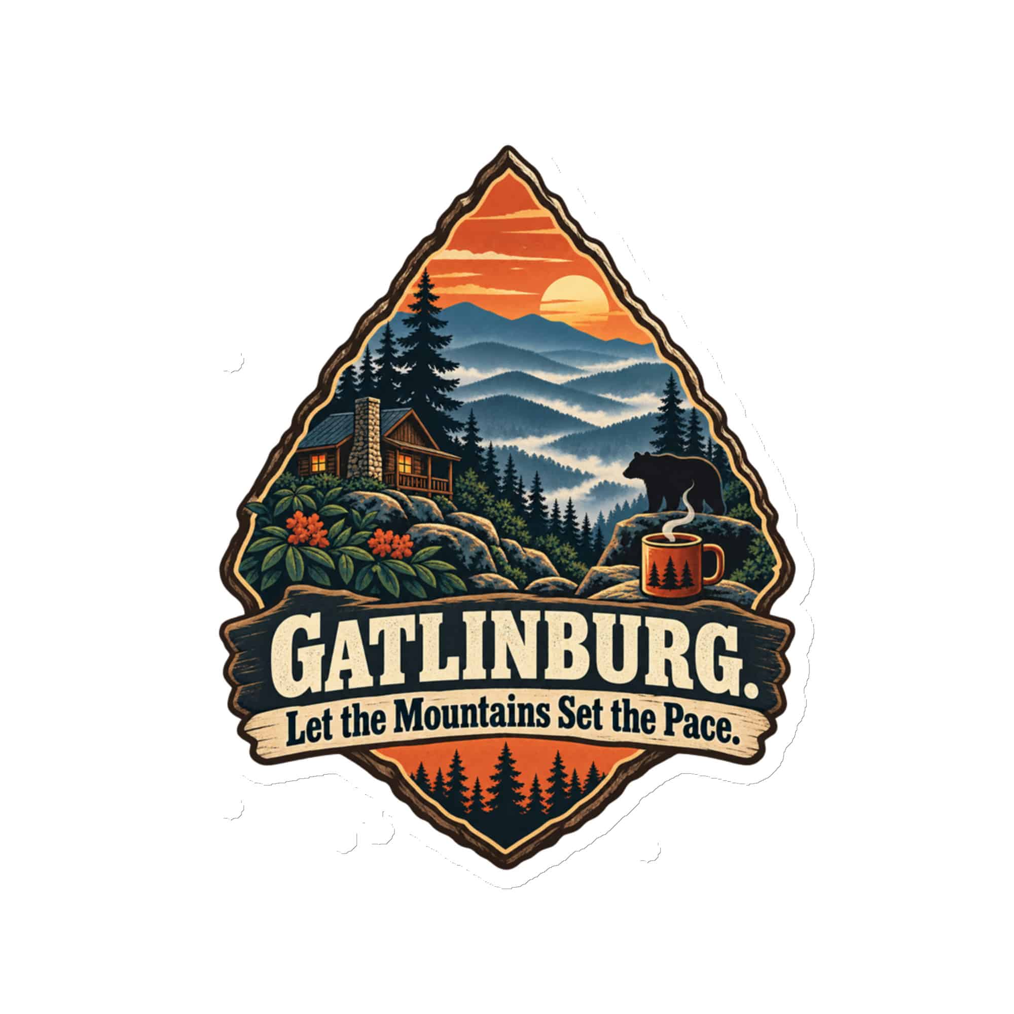 Gatlinburg and the Smokies Die-Cut Magnet: Gatlinburg. Let the Mountains Set the Pace, Scenic Shield Badge