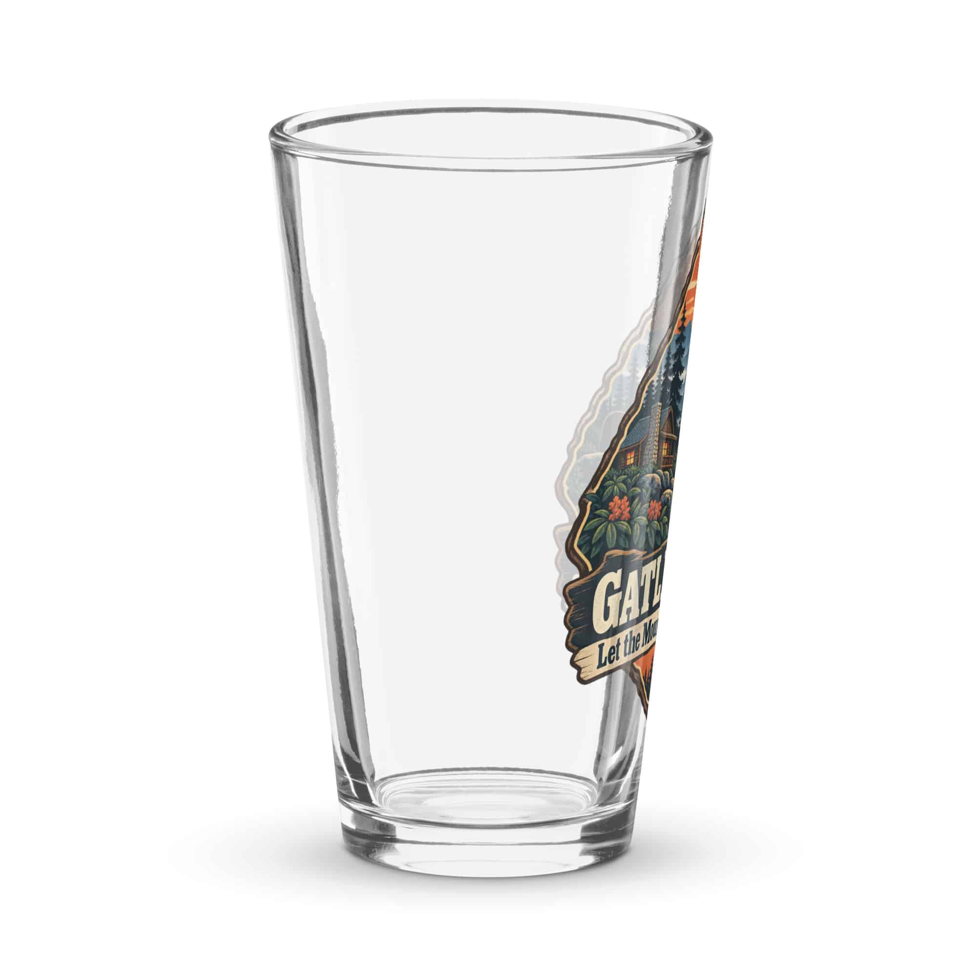 Gatlinburg and the Smokies Pint Glass: Gatlinburg. Let the Mountains Set the Pace, Scenic Shield Badge
