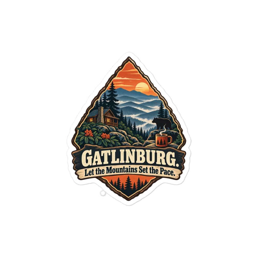 Gatlinburg and the Smokies Vinyl Sticker: Gatlinburg. Let the Mountains Set the Pace, Scenic Shield Badge