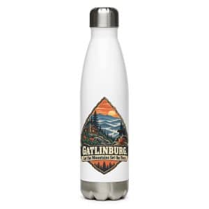 Gatlinburg and the Smokies Stainless Steel Water Bottle: Gatlinburg. Let the Mountains Set the Pace, Scenic Shield Badge - 17 oz - Main