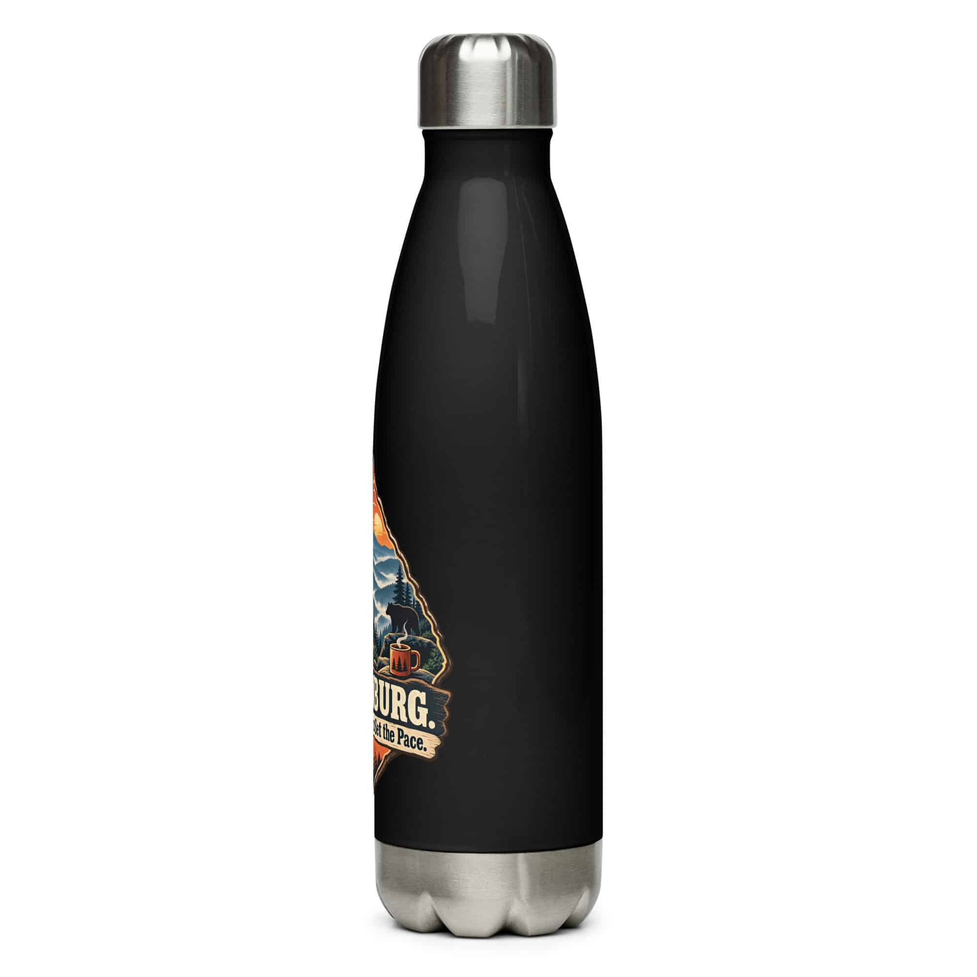 Gatlinburg and the Smokies Stainless Steel Water Bottle: Gatlinburg. Let the Mountains Set the Pace, Scenic Shield Badge