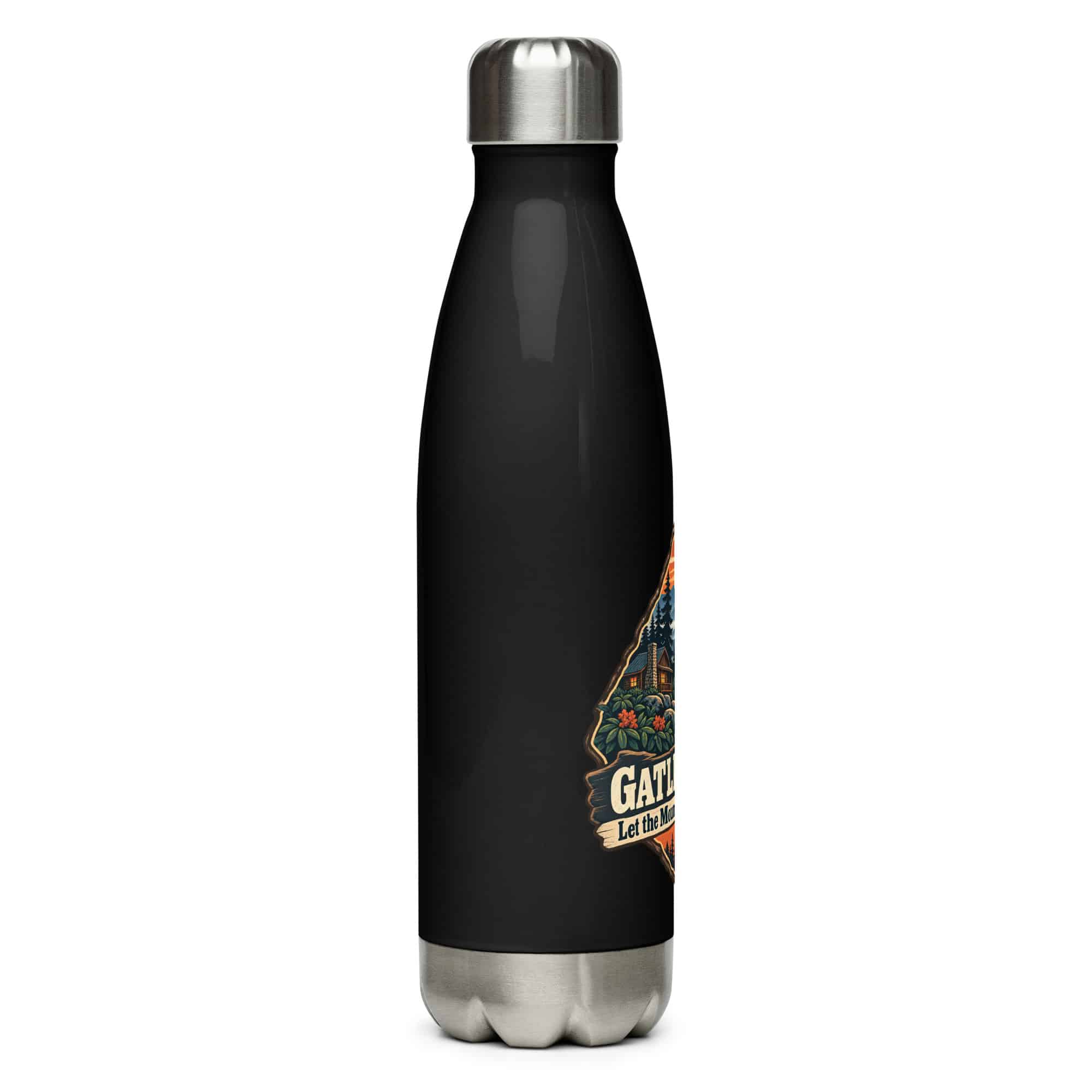 Gatlinburg and the Smokies Stainless Steel Water Bottle: Gatlinburg. Let the Mountains Set the Pace, Scenic Shield Badge