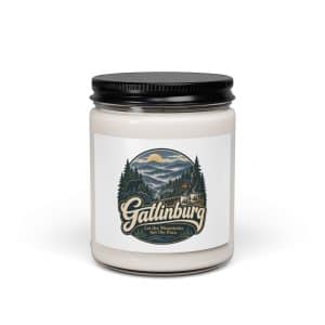 Gatlinburg and the Smokies Soy Wax Candle: Gatlinburg. Let the Mountains Set the Pace, Woodland Scenic Lettering - 9oz - Main