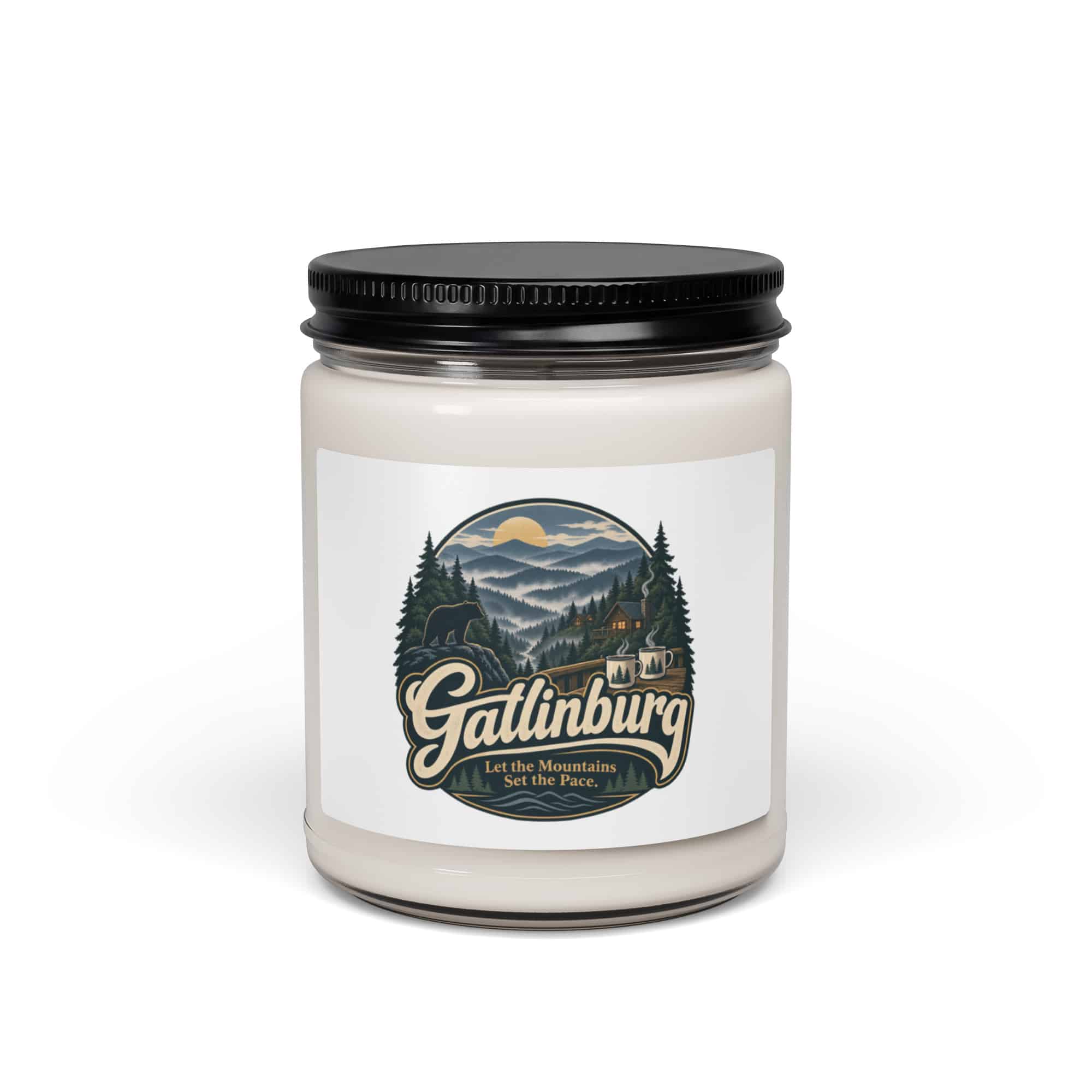 Gatlinburg and the Smokies Soy Wax Candle: Gatlinburg. Let the Mountains Set the Pace, Woodland Scenic Lettering