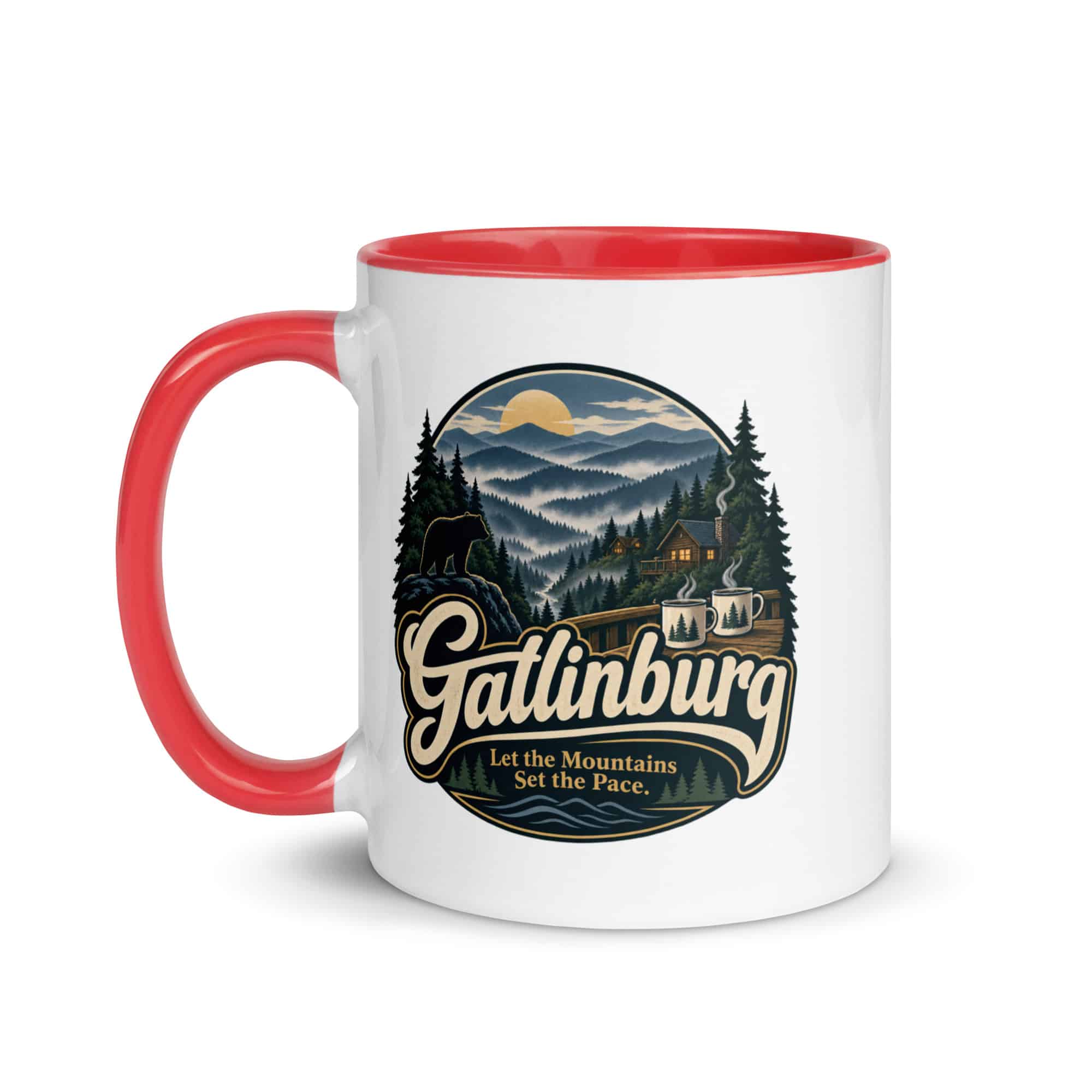 Gatlinburg and the Smokies Color Inside Coffee Mug: Gatlinburg. Let the Mountains Set the Pace, Woodland Scenic Lettering