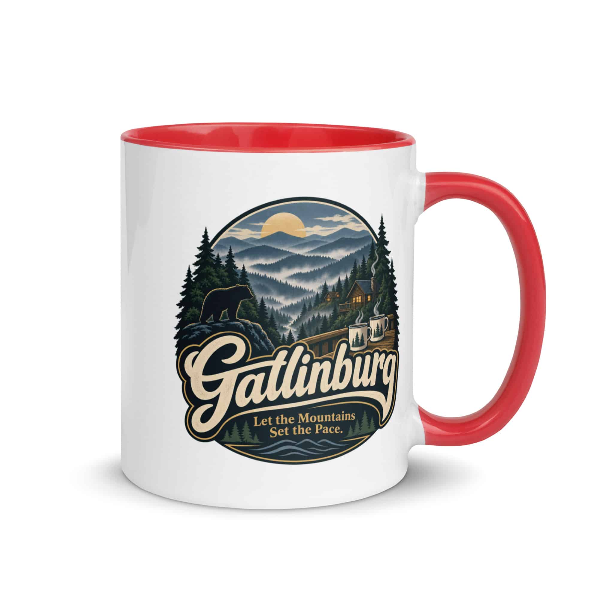 Gatlinburg and the Smokies Color Inside Coffee Mug: Gatlinburg. Let the Mountains Set the Pace, Woodland Scenic Lettering