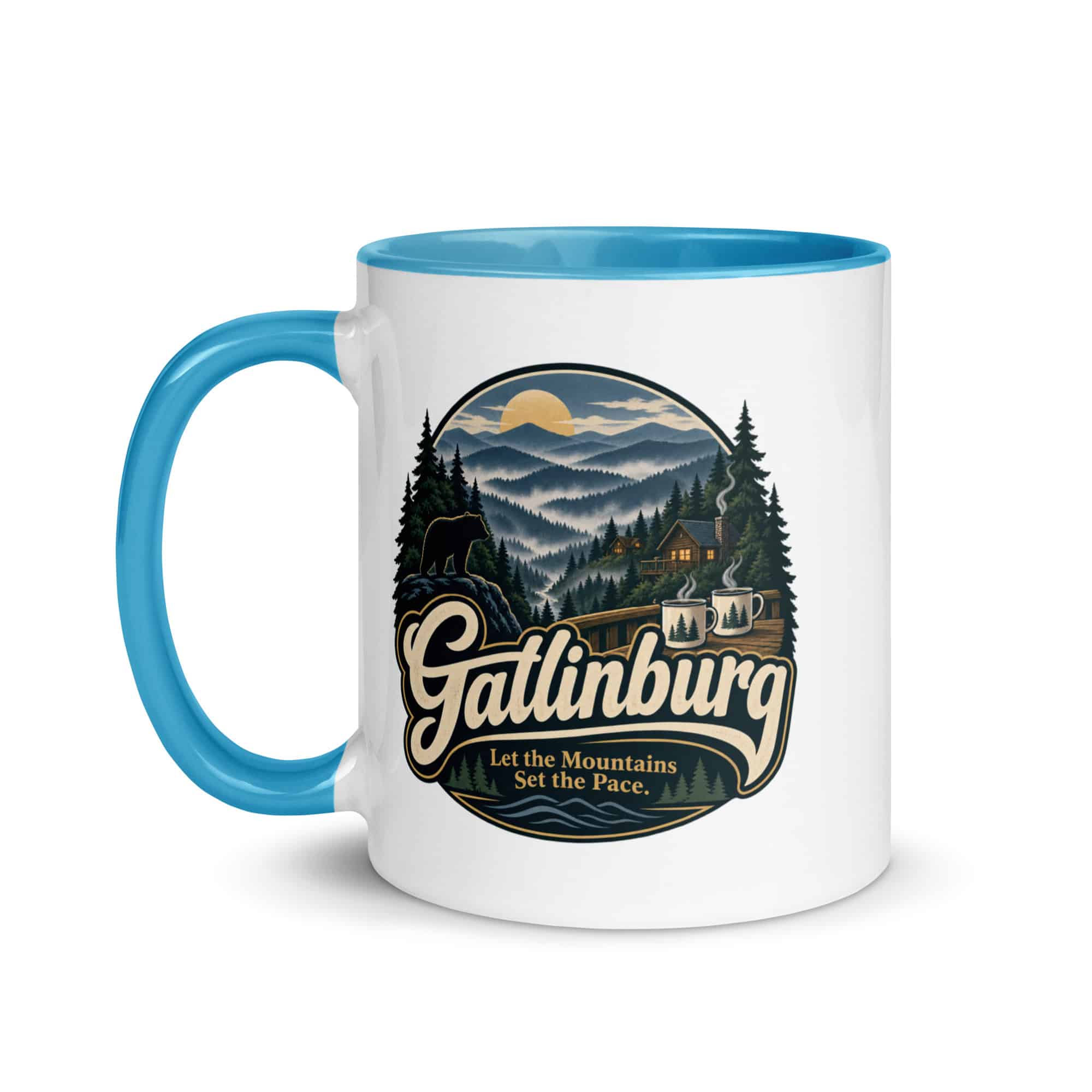 Gatlinburg and the Smokies Color Inside Coffee Mug: Gatlinburg. Let the Mountains Set the Pace, Woodland Scenic Lettering