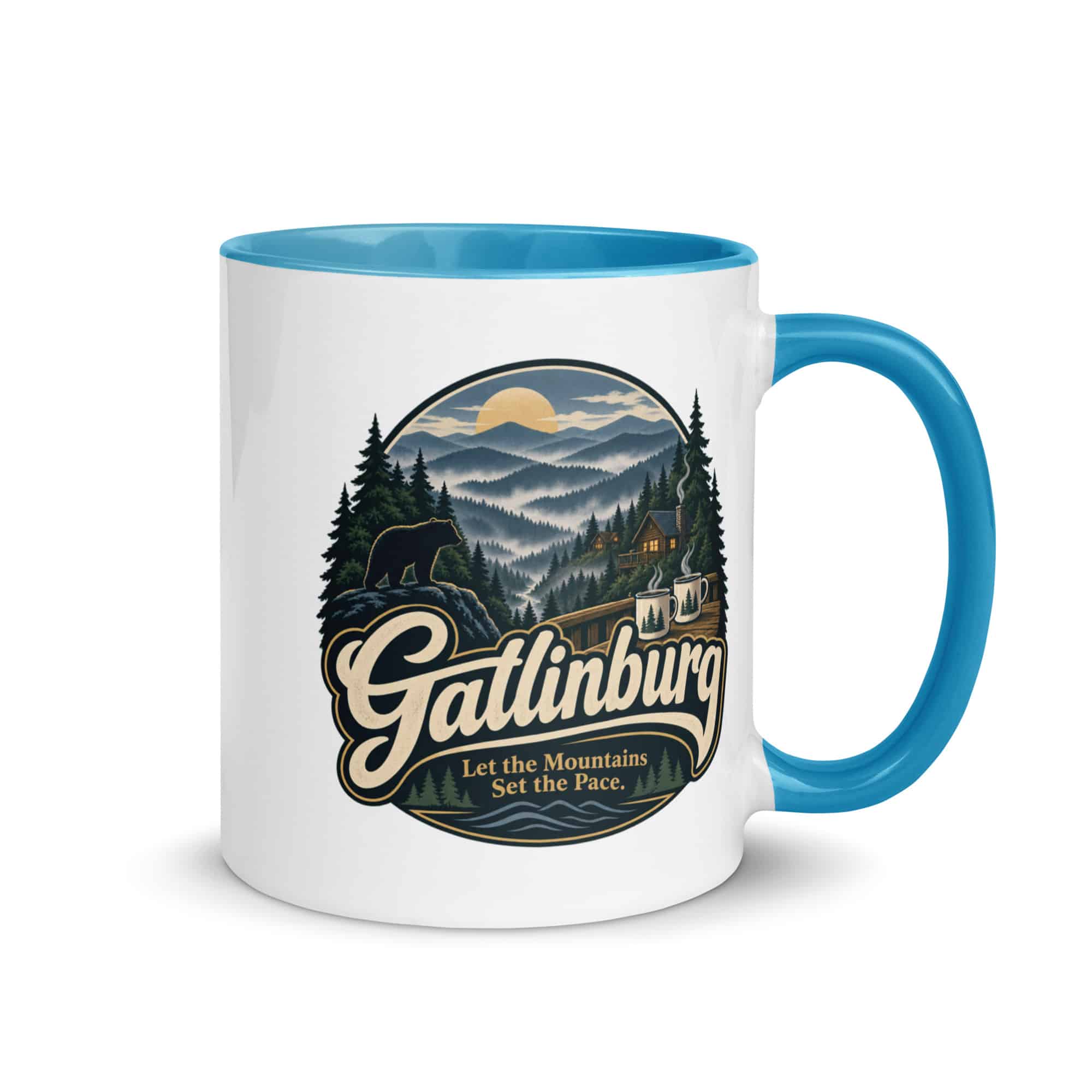 Gatlinburg and the Smokies Color Inside Coffee Mug: Gatlinburg. Let the Mountains Set the Pace, Woodland Scenic Lettering