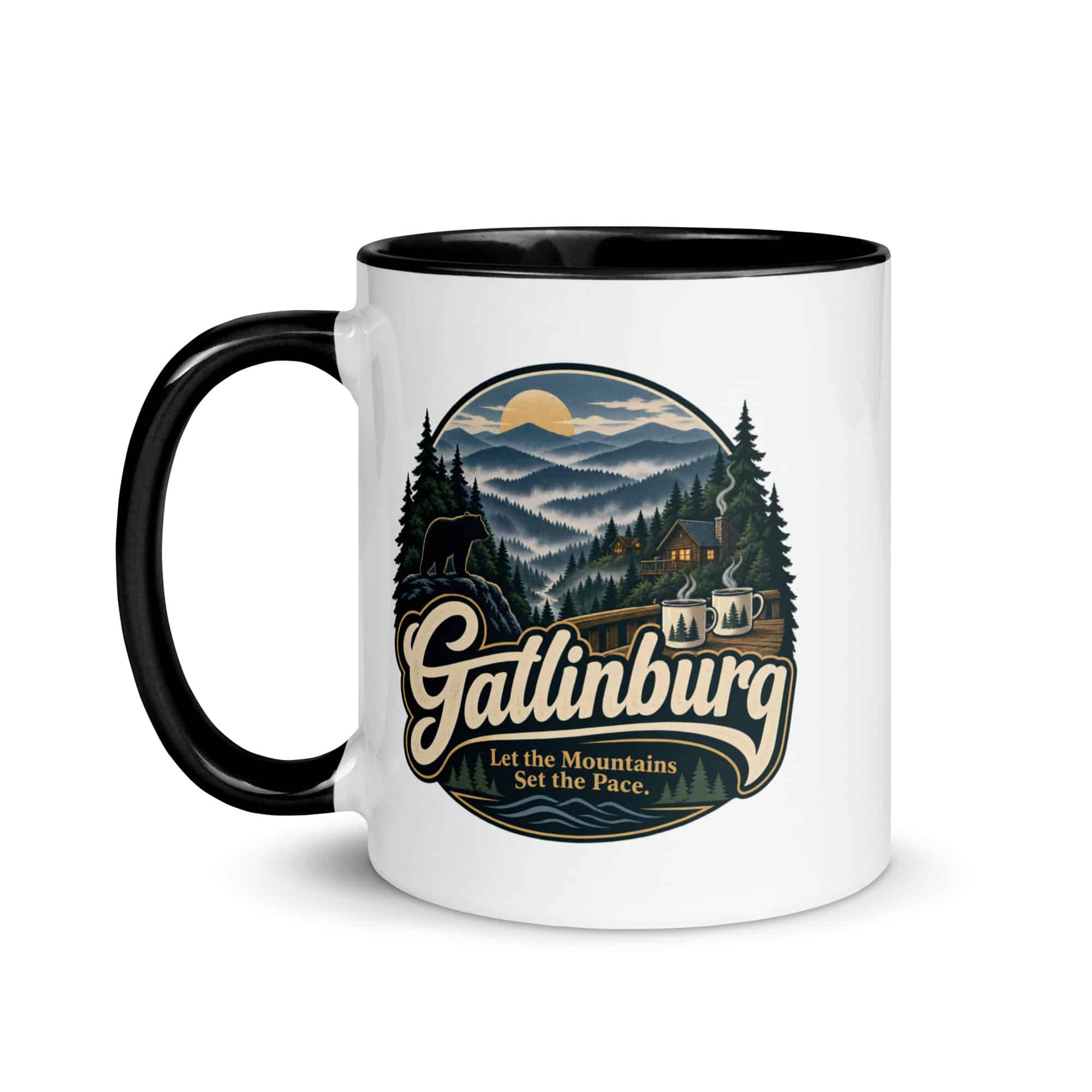 Gatlinburg and the Smokies Color Inside Coffee Mug: Gatlinburg. Let the Mountains Set the Pace, Woodland Scenic Lettering