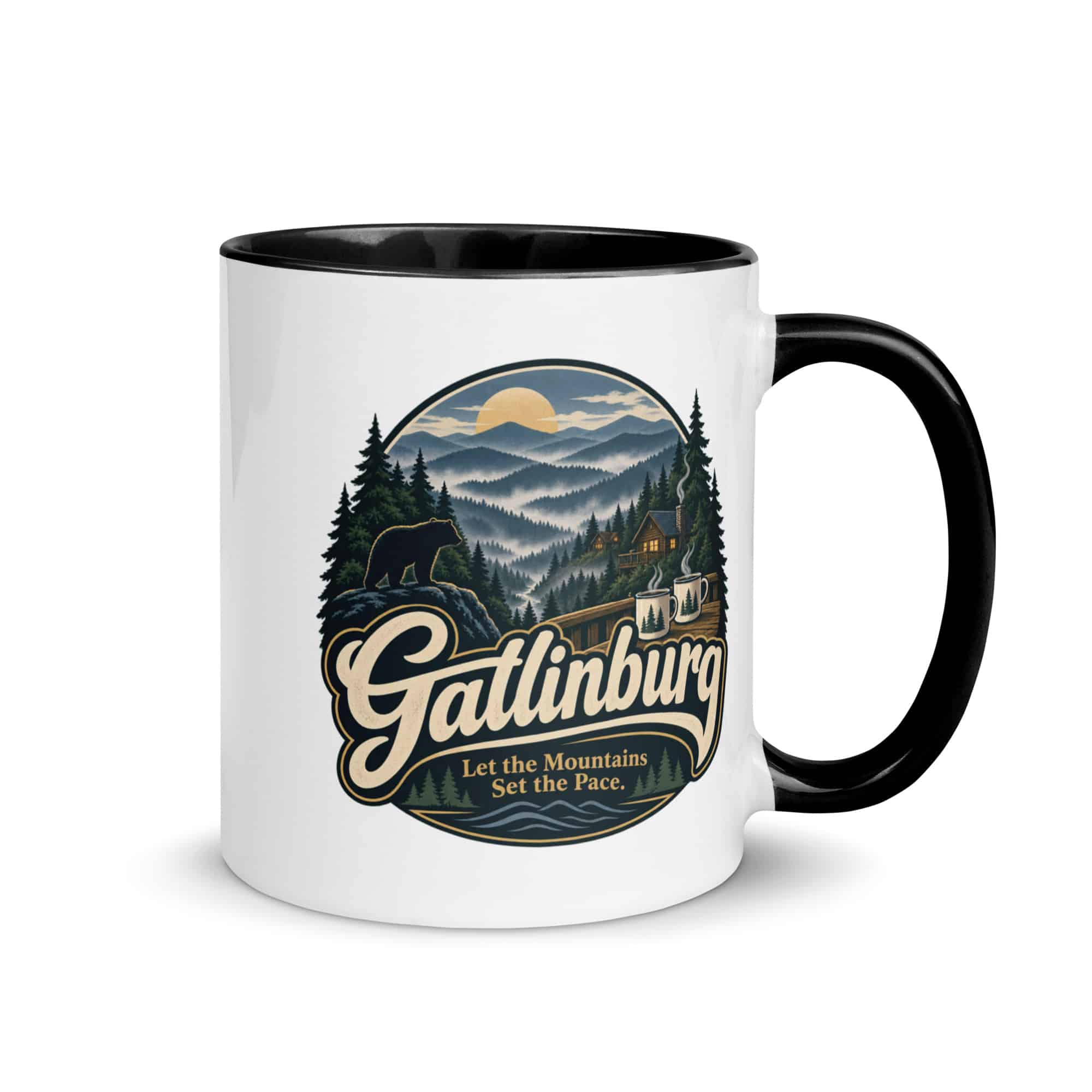 Gatlinburg and the Smokies Color Inside Coffee Mug: Gatlinburg. Let the Mountains Set the Pace, Woodland Scenic Lettering