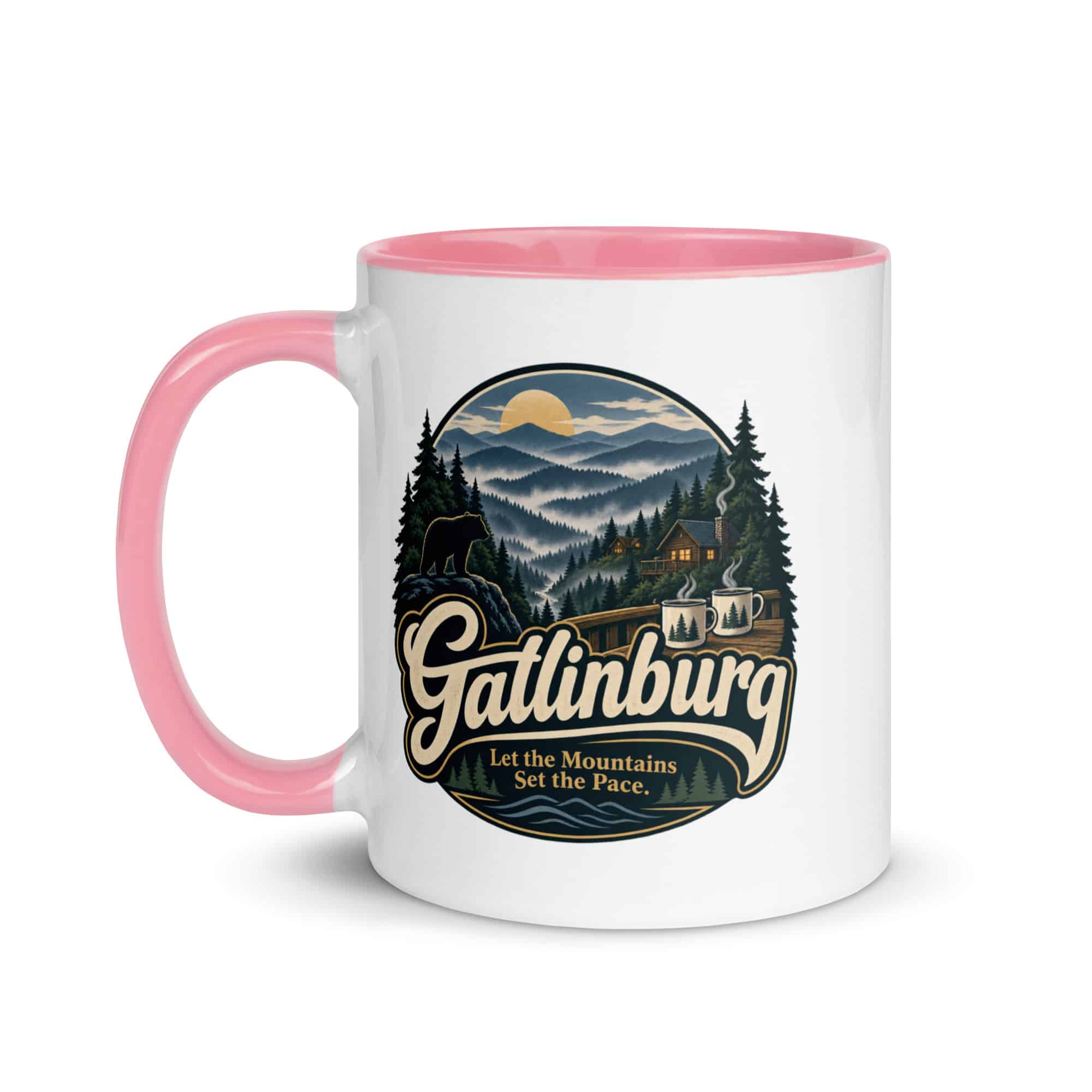 Gatlinburg and the Smokies Color Inside Coffee Mug: Gatlinburg. Let the Mountains Set the Pace, Woodland Scenic Lettering