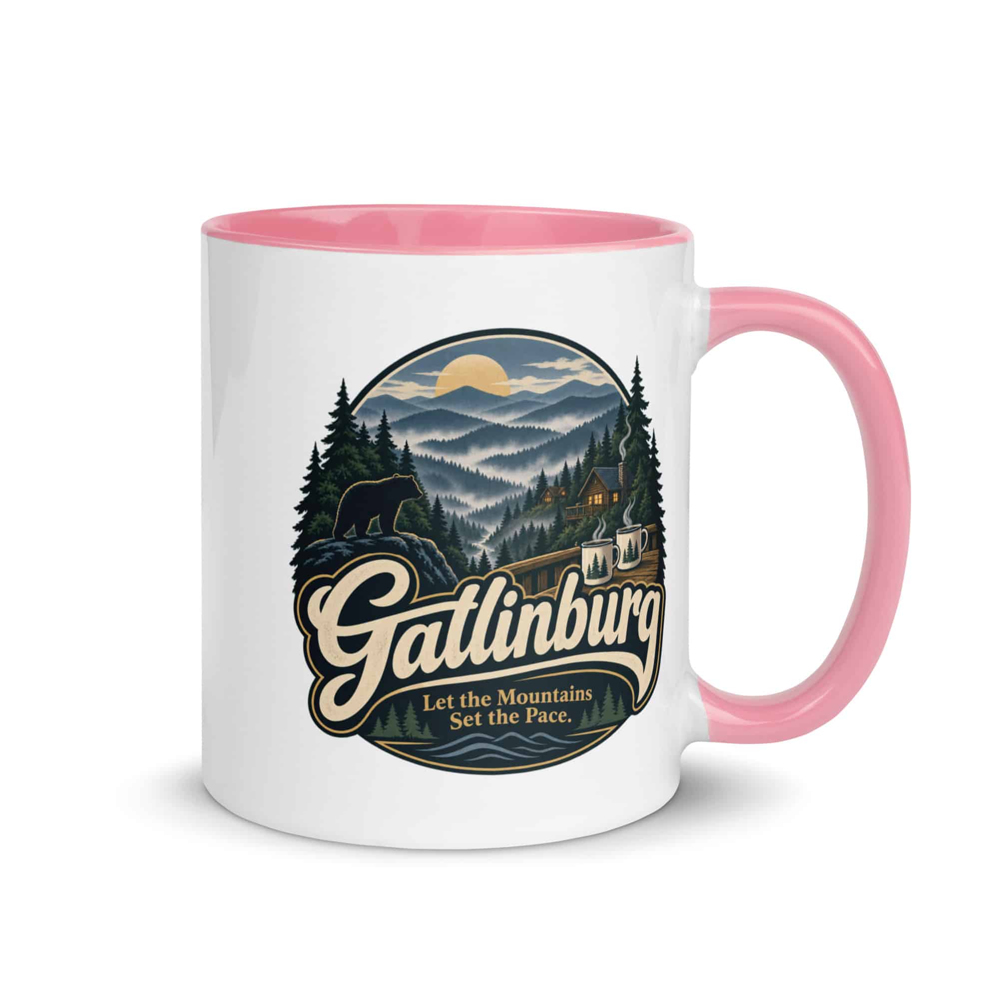 Gatlinburg and the Smokies Color Inside Coffee Mug: Gatlinburg. Let the Mountains Set the Pace, Woodland Scenic Lettering