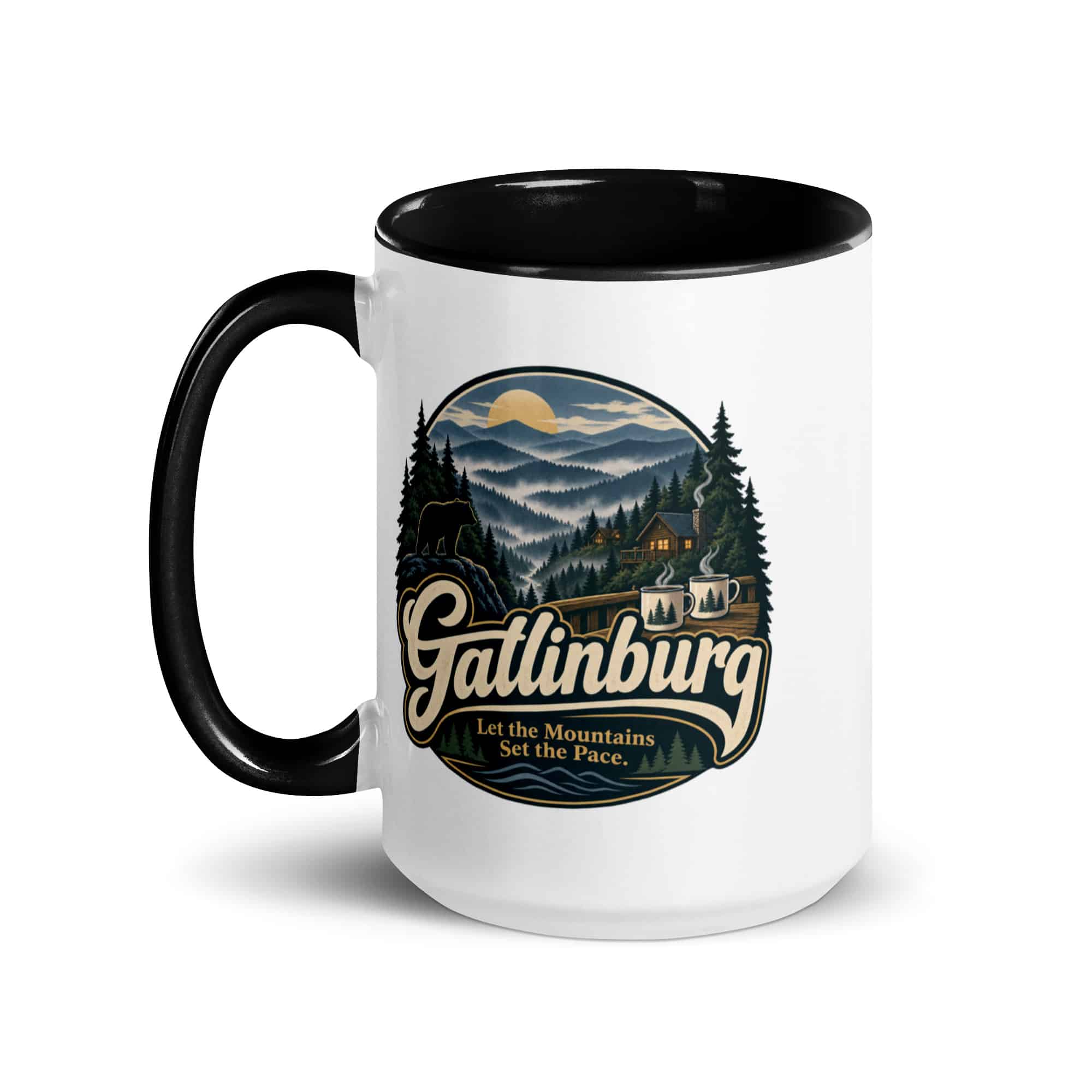 Gatlinburg and the Smokies Color Inside Coffee Mug: Gatlinburg. Let the Mountains Set the Pace, Woodland Scenic Lettering