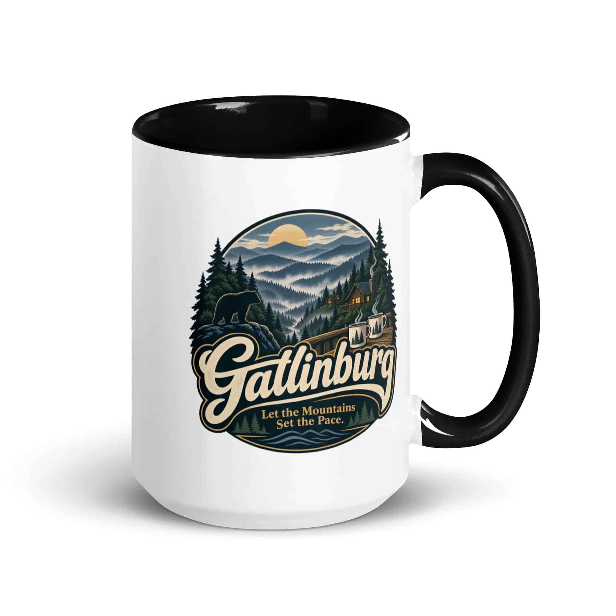 Gatlinburg and the Smokies Color Inside Coffee Mug: Gatlinburg. Let the Mountains Set the Pace, Woodland Scenic Lettering