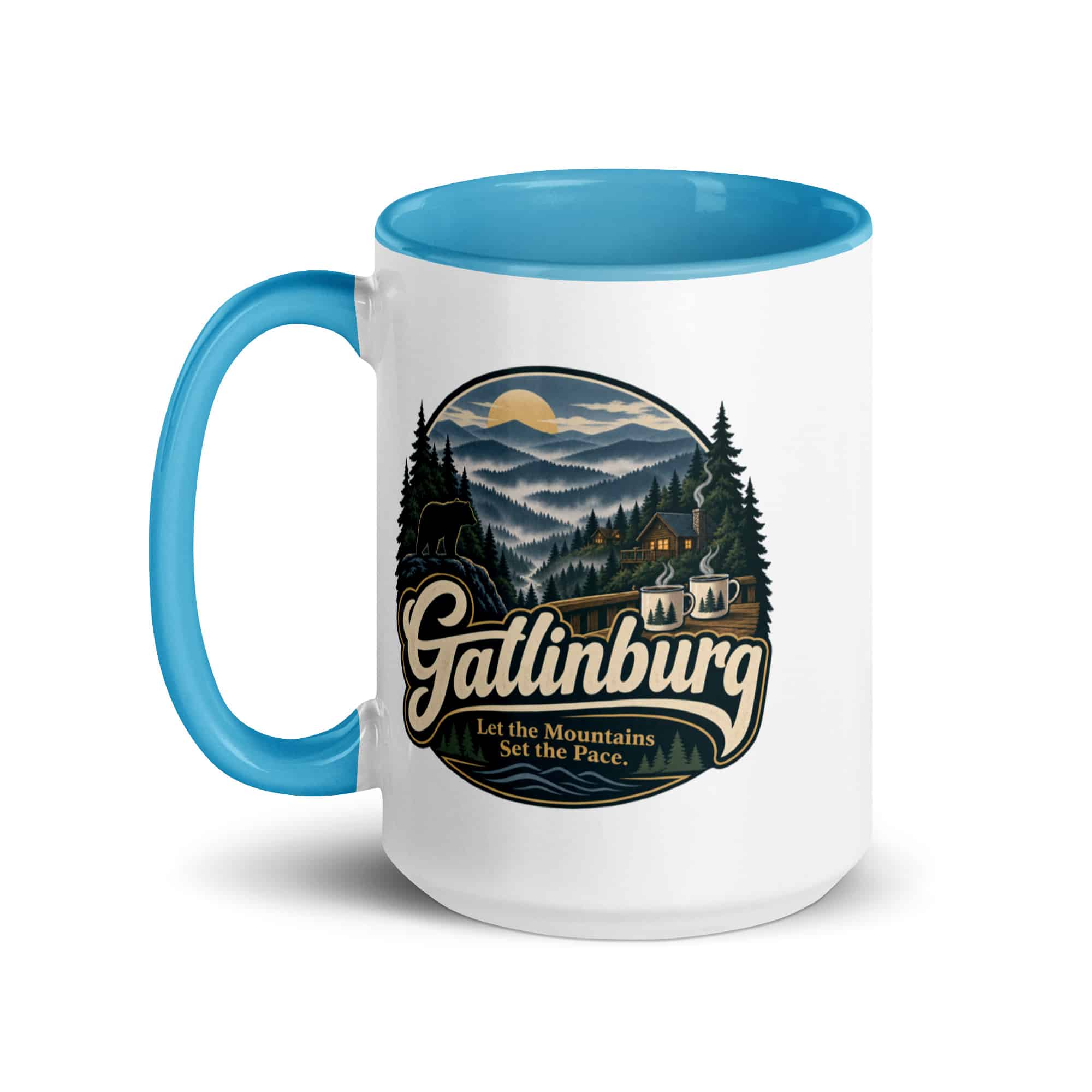 Gatlinburg and the Smokies Color Inside Coffee Mug: Gatlinburg. Let the Mountains Set the Pace, Woodland Scenic Lettering