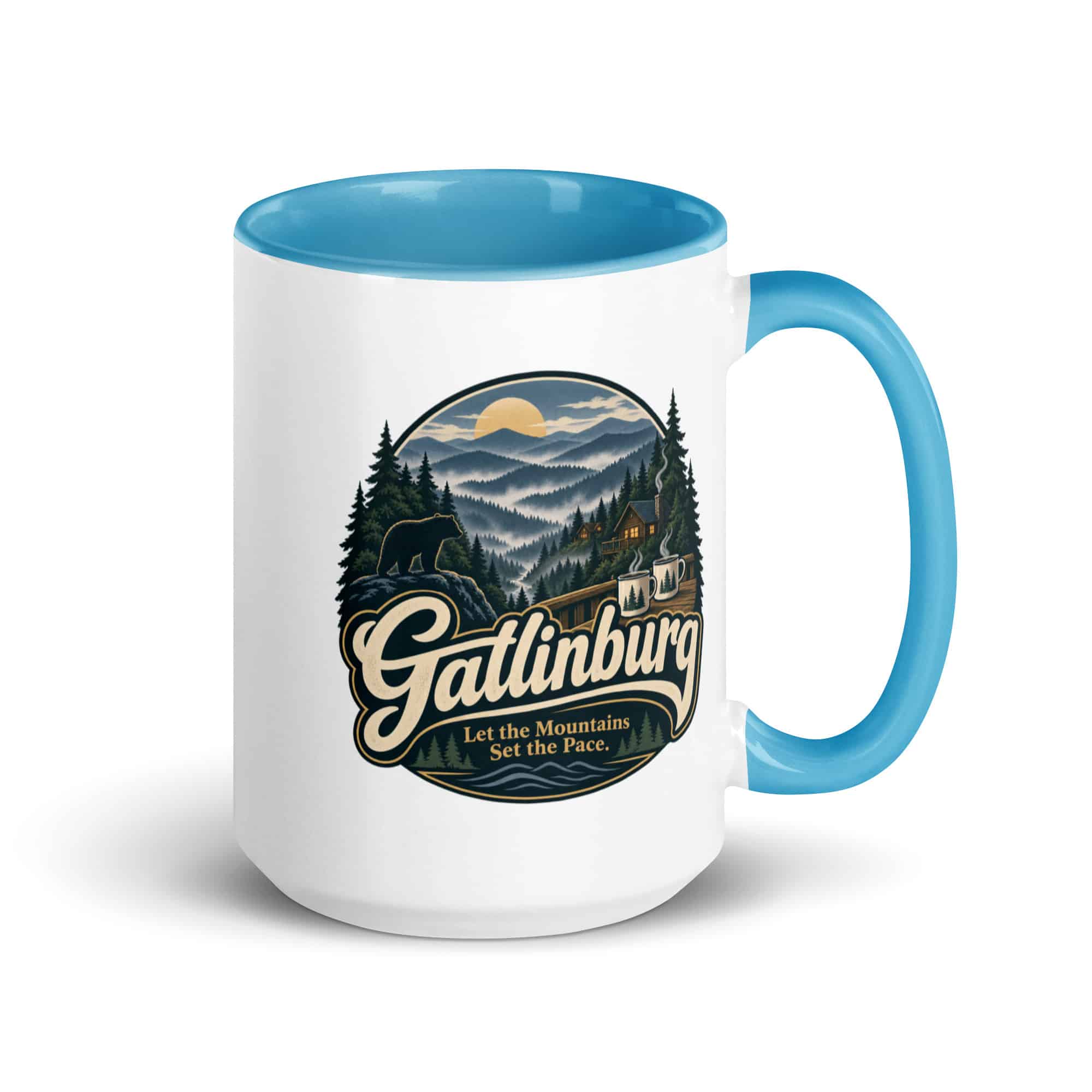 Gatlinburg and the Smokies Color Inside Coffee Mug: Gatlinburg. Let the Mountains Set the Pace, Woodland Scenic Lettering
