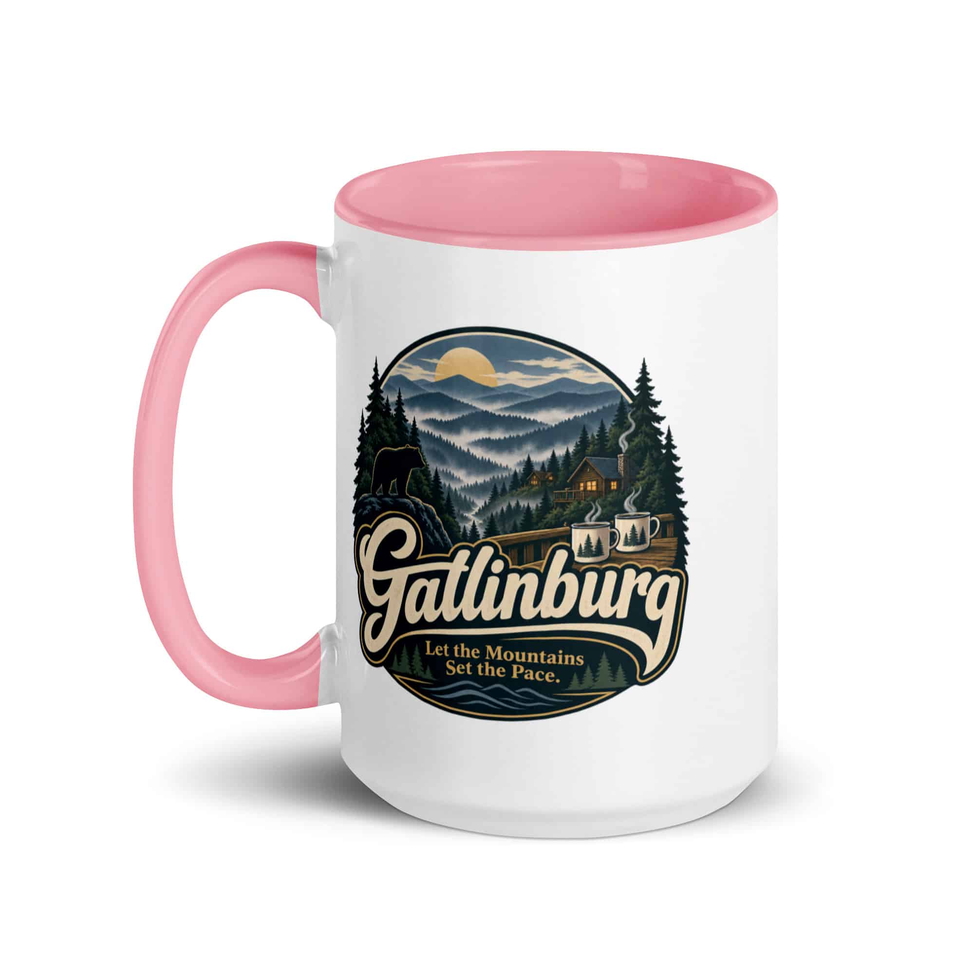 Gatlinburg and the Smokies Color Inside Coffee Mug: Gatlinburg. Let the Mountains Set the Pace, Woodland Scenic Lettering